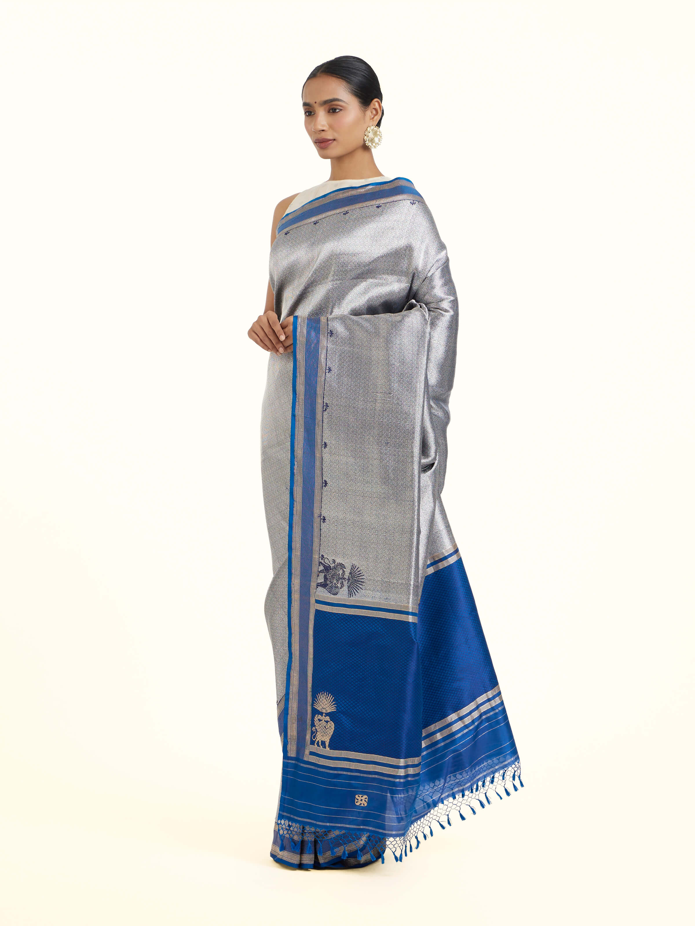 Navy Banarasi Brocade Silk Saree