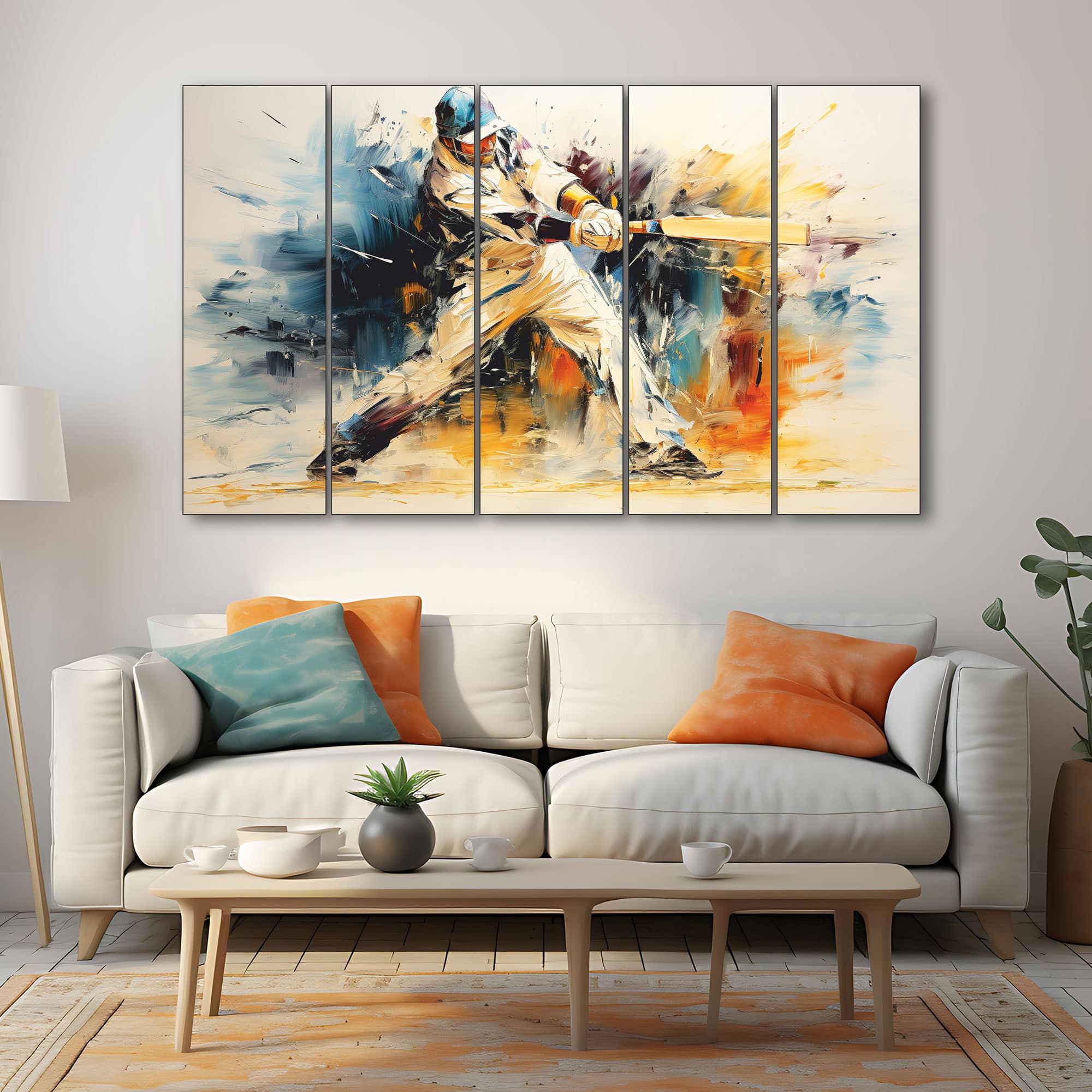 The Castle Decor Baseball Wall Art Set of 5 Wooden Framed Digital Painting 27x48 Inch - The Castle Decor
