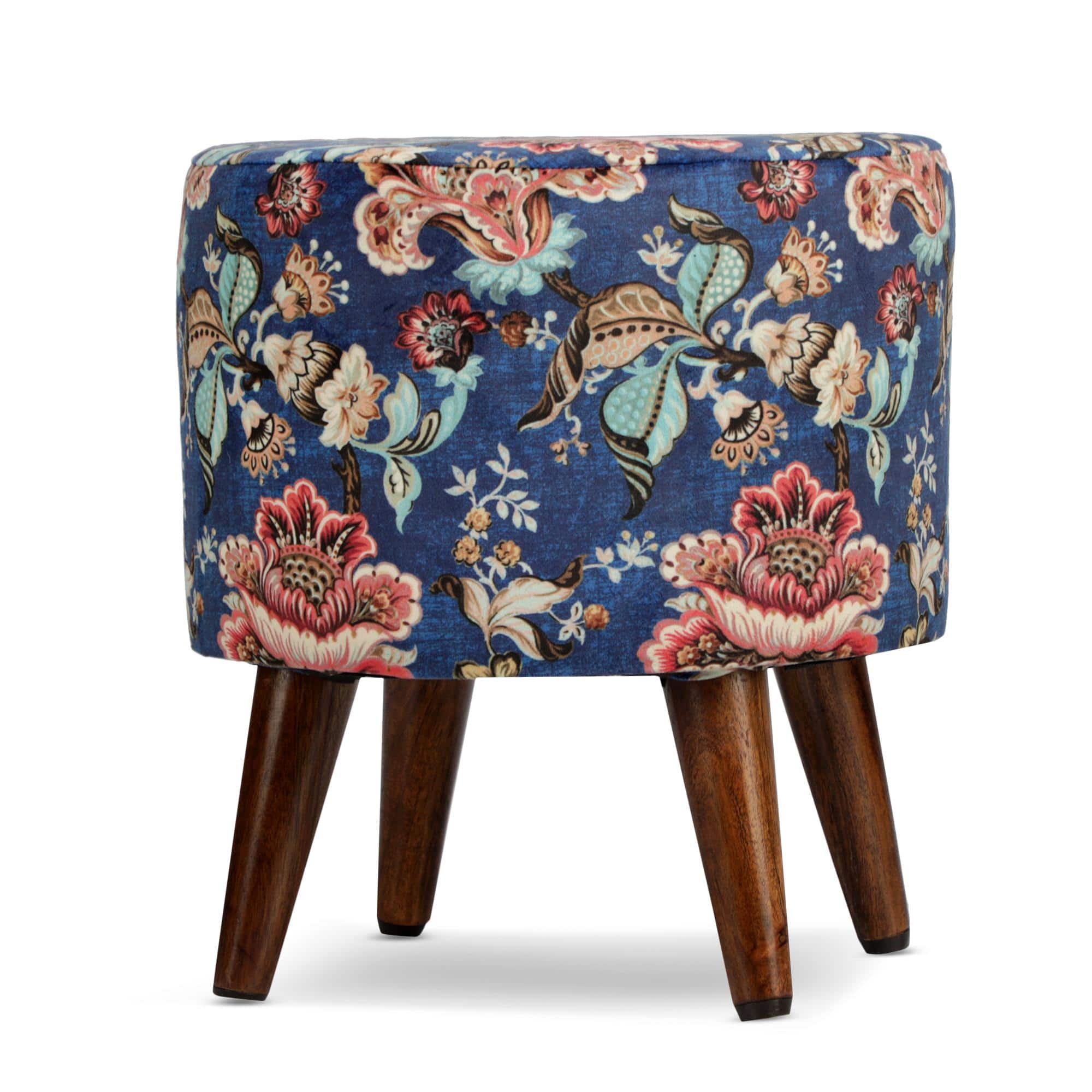 Luna Solid Wood  Ottomon in  Blue Colour