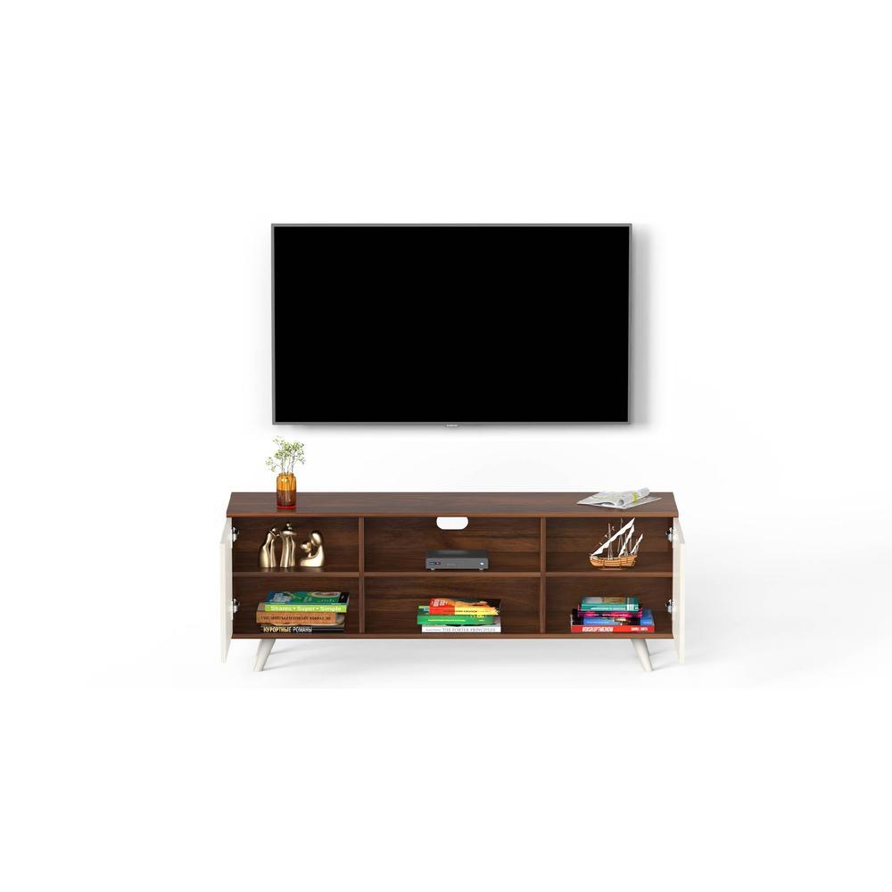 Harmond Engineering Wood Floor StandingTV Entertainment Unit Set Top Box Stand/TV Cabinet with Shelves for Books & Décor Display Unit Bed Living Room Upto 55 Inches (Brown Maple & White)