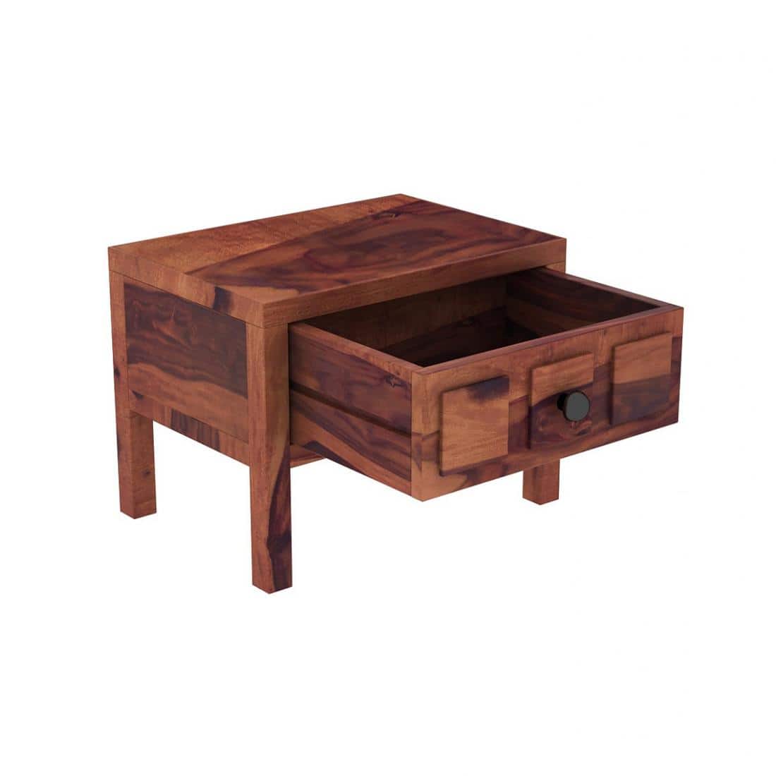 Square Solid Wood Box Bedside Table in Teak Finish