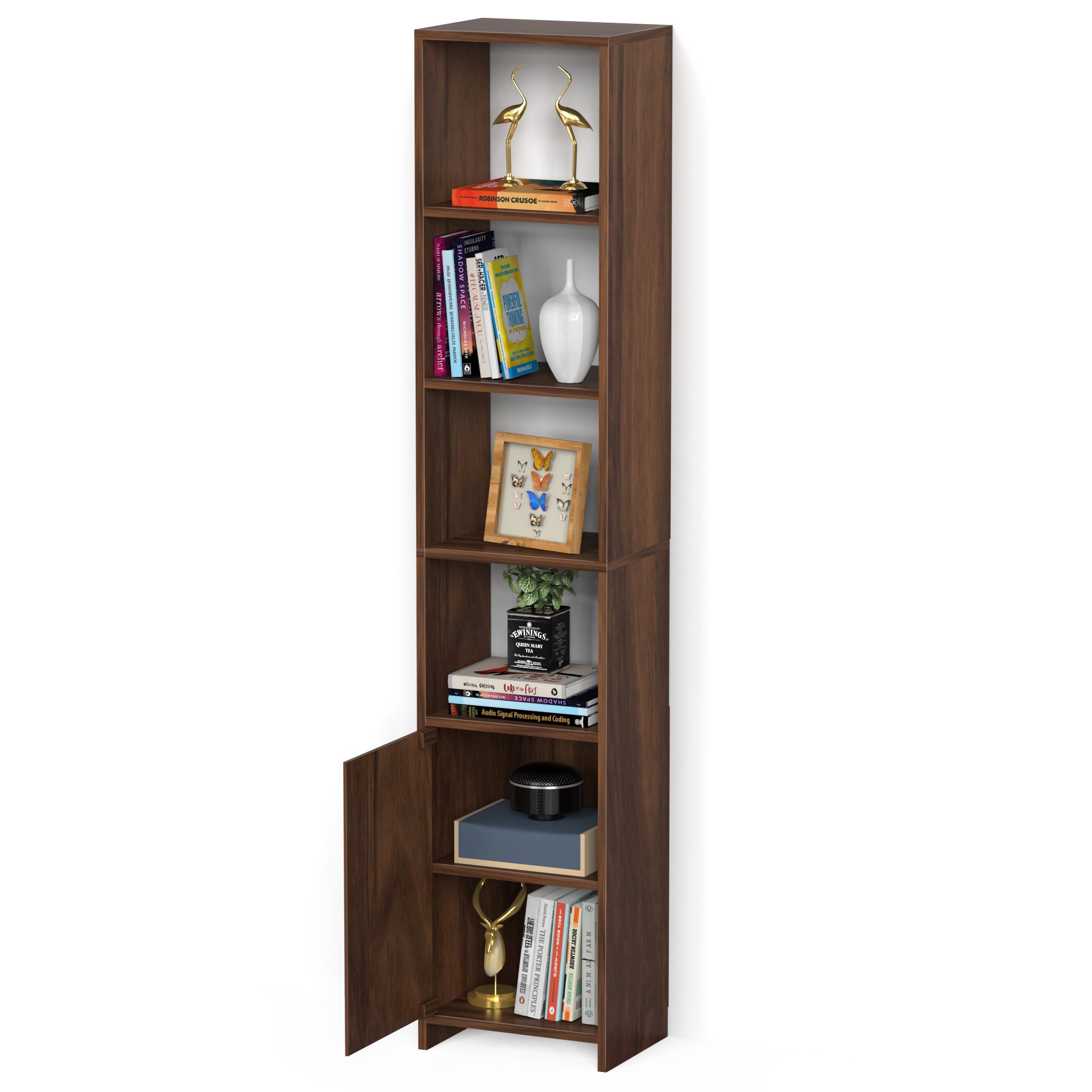 BLUEWUD Barnia Engineered Wood Bookshelf Cabinet Book Rack Organizer with Shelves & Bottom Door for Storage D�cor Display Cabinet Floor Standing for Living Room Home Library (Brown Maple)