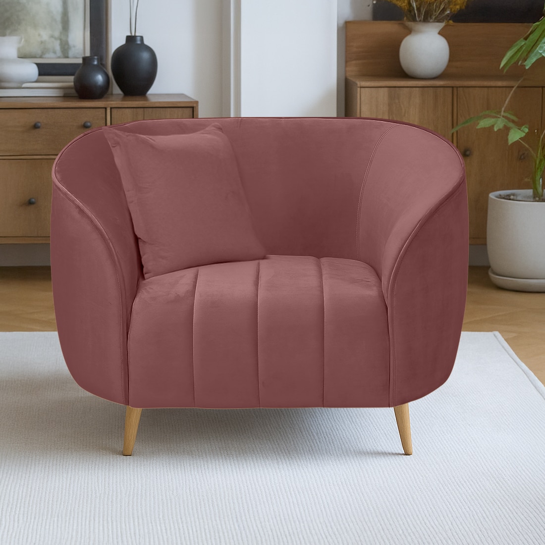 Nero Velvet 1 Seater Sofa in Pink Colour