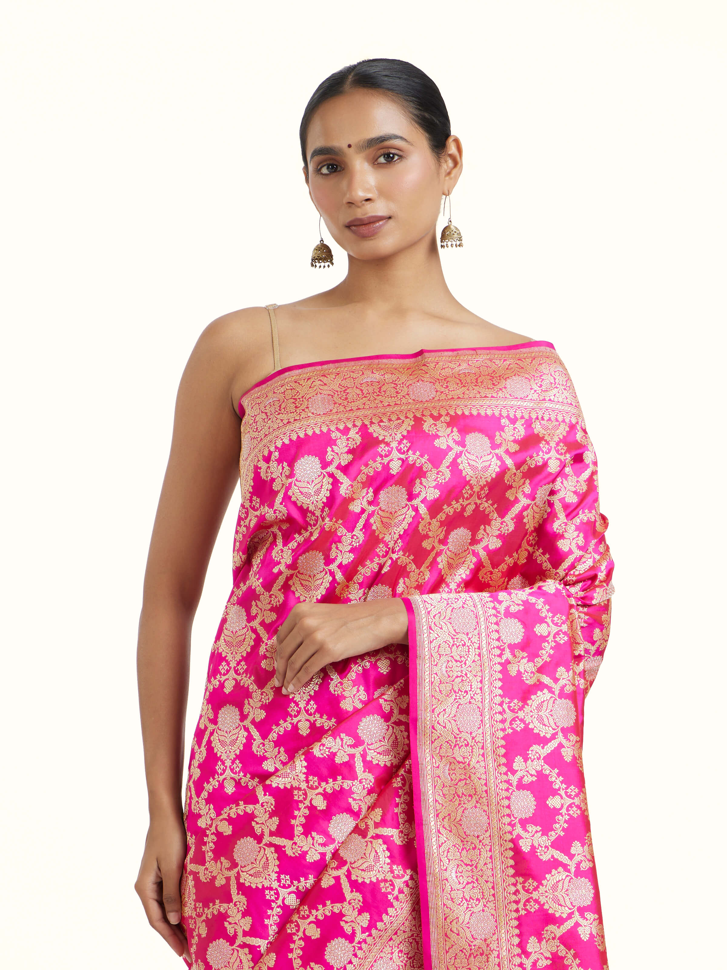 Fuschia Banarasi Kadhwa Silk Saree