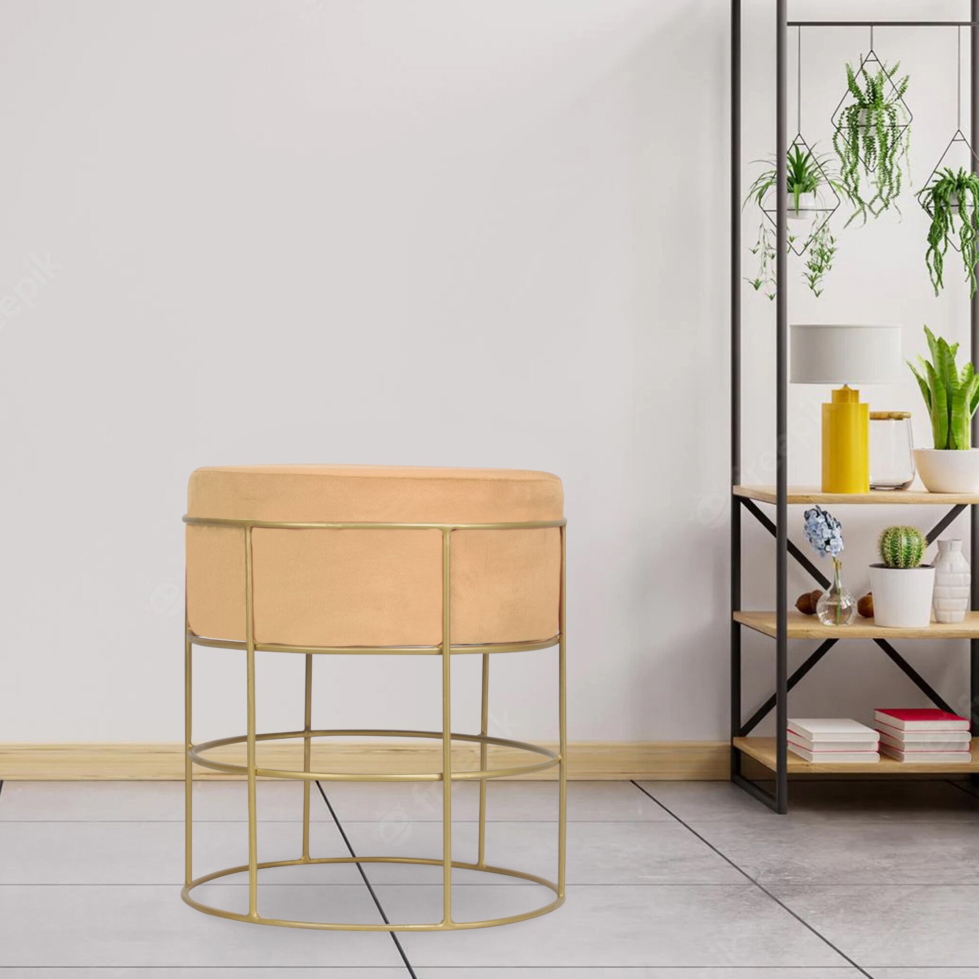 Evan Solid Wood  Ottomon in  Yellow Colour