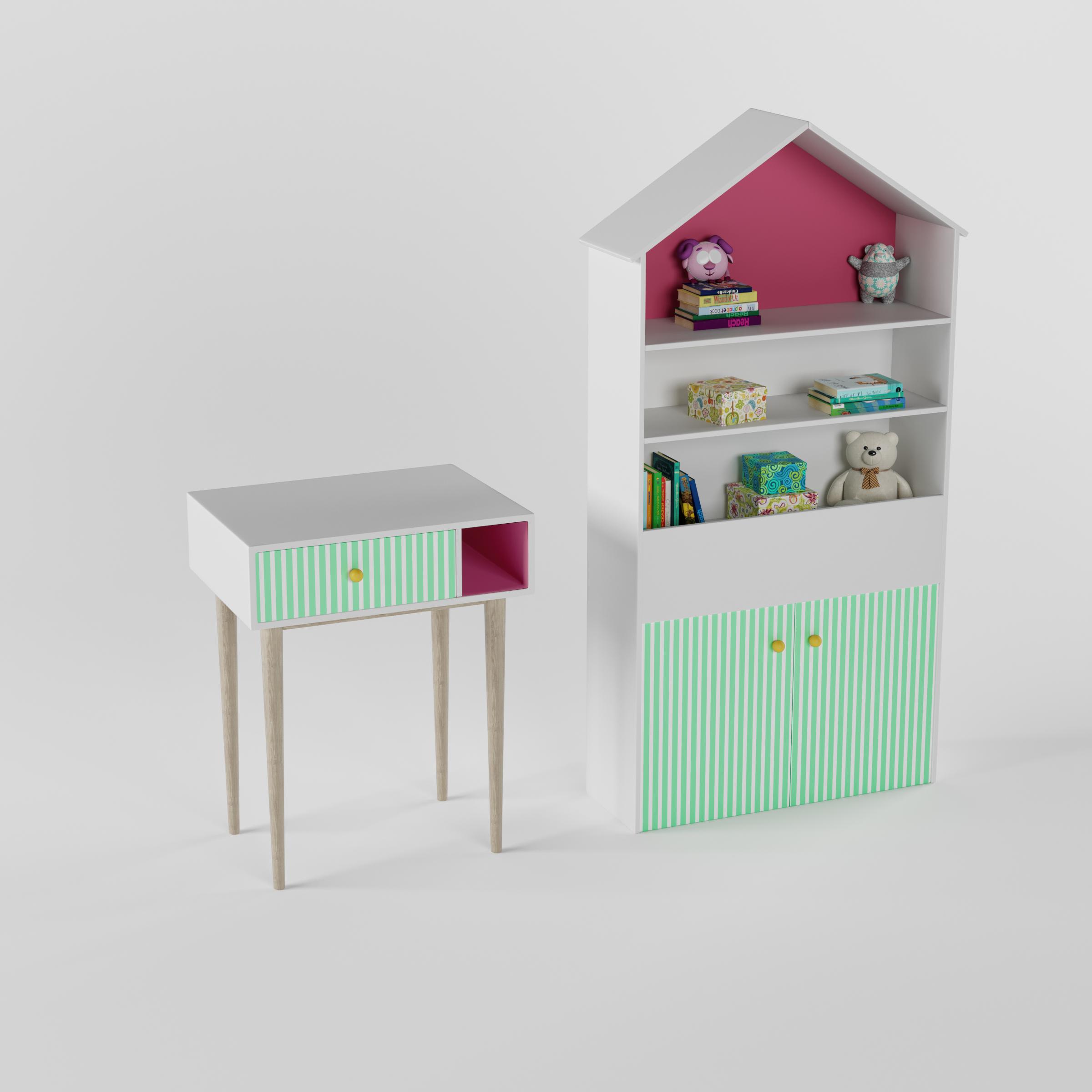 Craft Villa Toddlers Table With Display Cabinet In White & Pink Colour