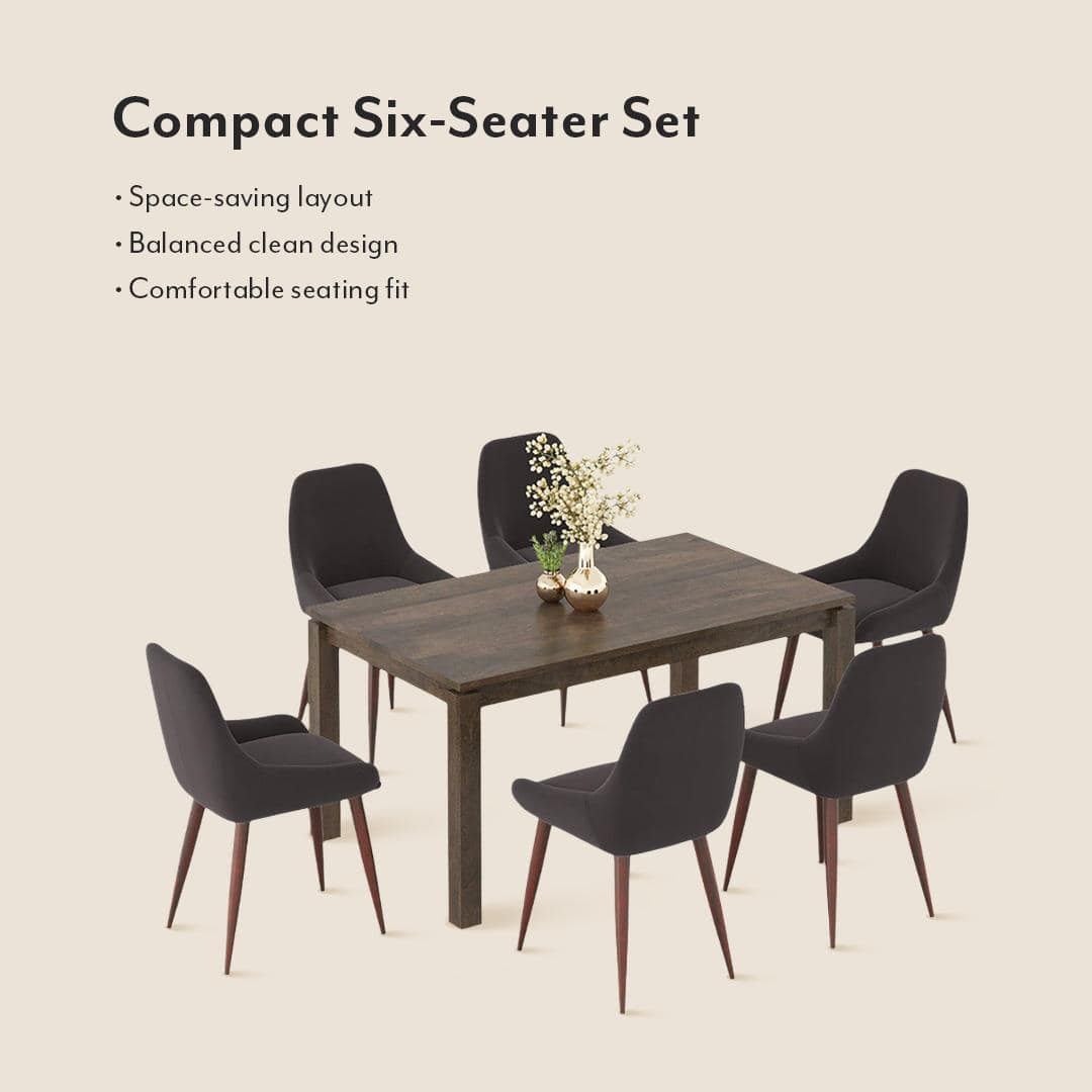 Atlas Solid Wood 6 Seater Compact Dining Table With Rickman Lounge Chairs