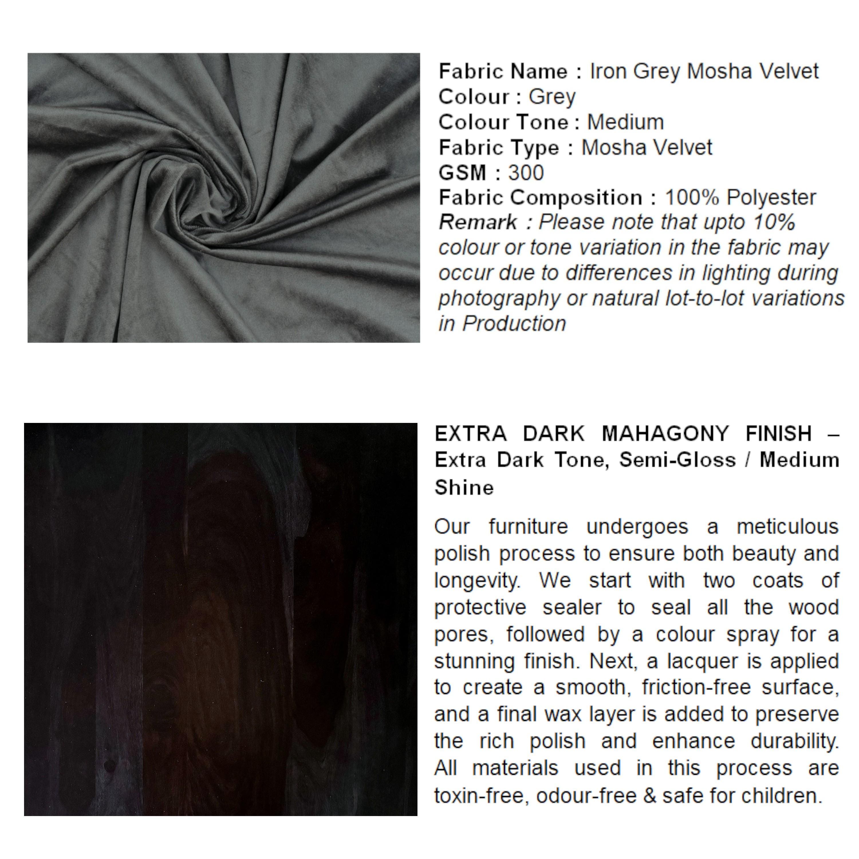 Rosslyn wood Set of 2 Dining Chairs in Iron Grey Velvet Upholstery with MAHAGONY FINISH