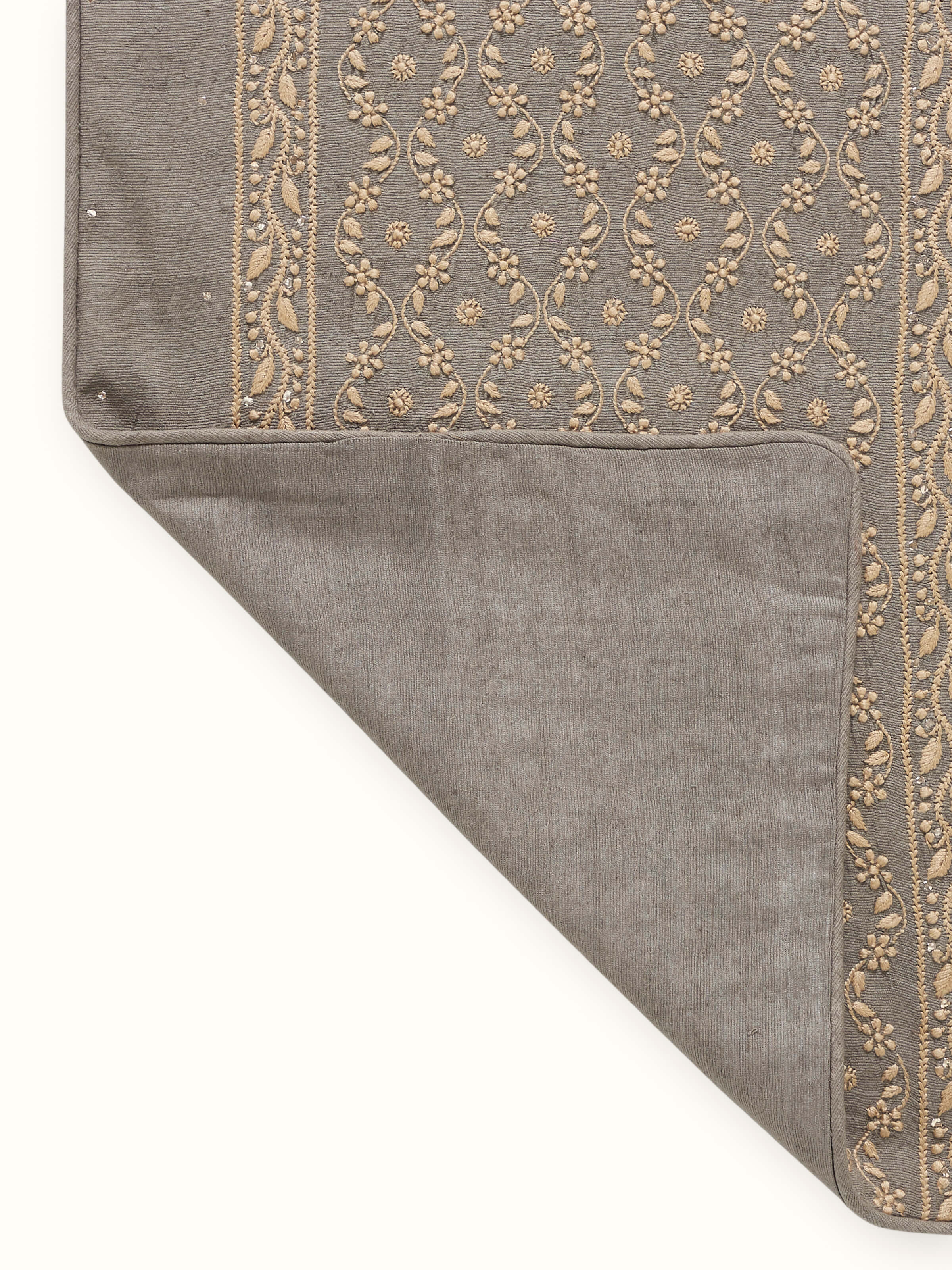 Pragya Grey Ogee Silk Chikankari Hand Embroidered Table Runner