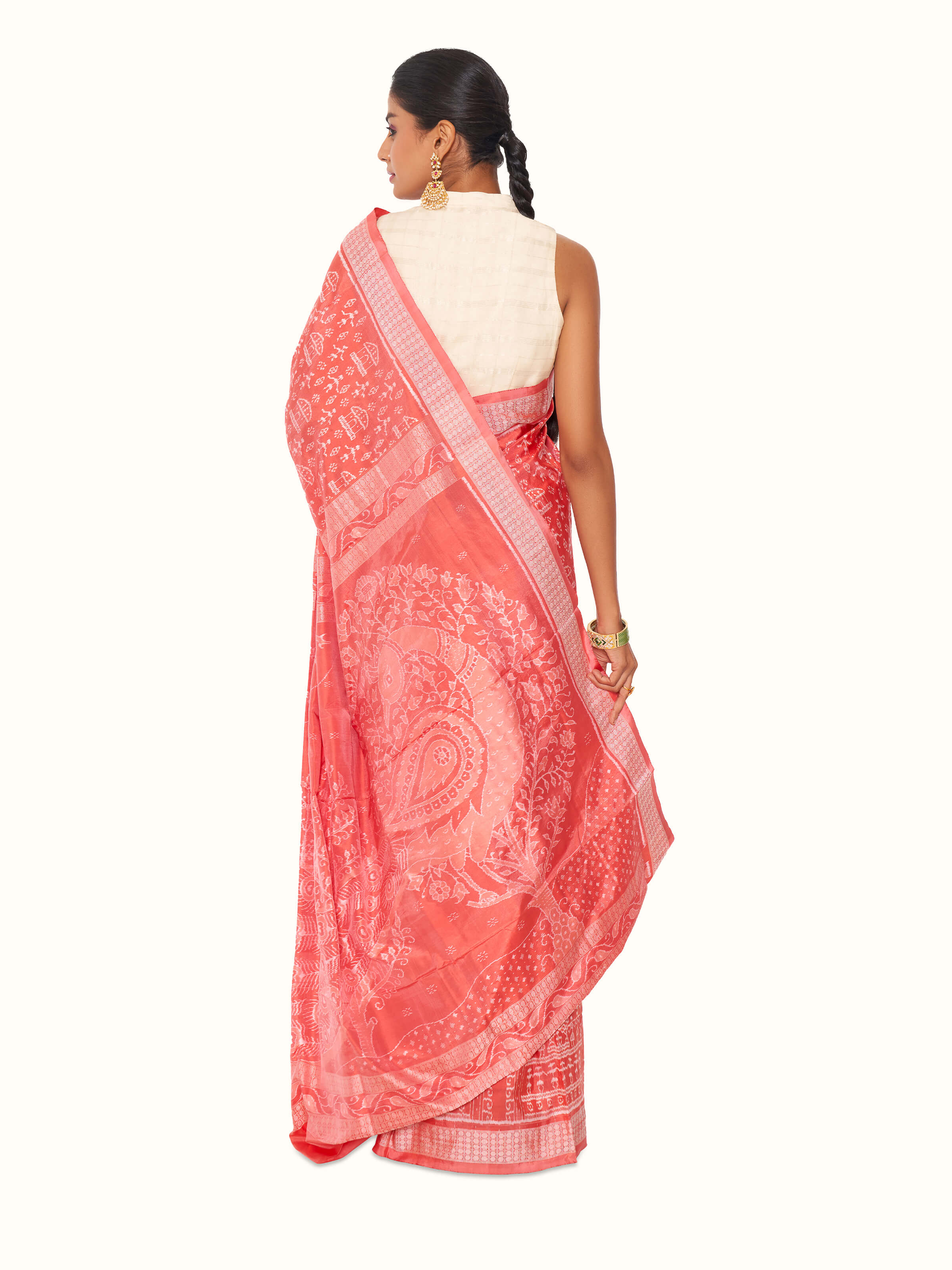 Peach Mulberry Silk Bandha Odisha Ikat Saree