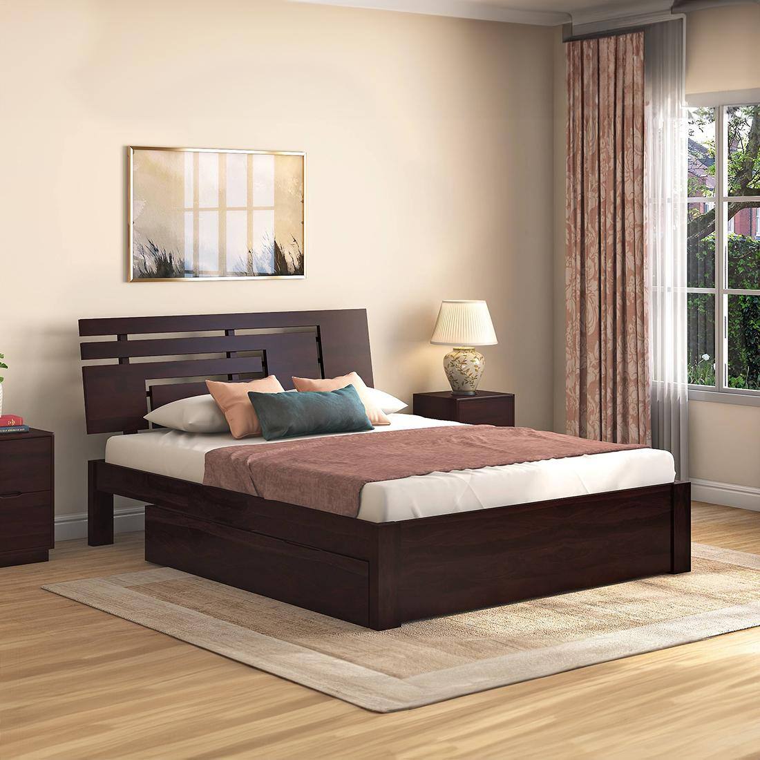 Stockholm Storage Queen Size Bed (Solid Wood)