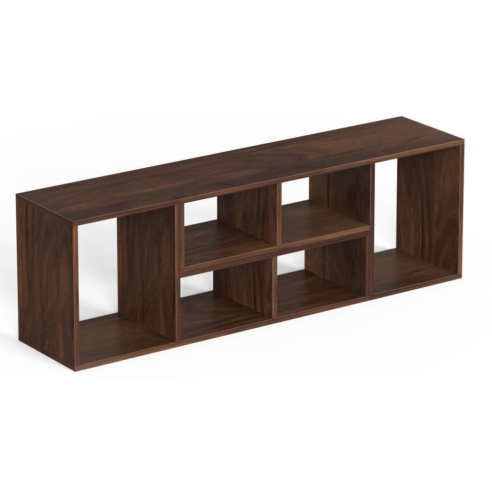 Petel Engineered Wood TV Entertainment Unit/Versatile Adjustable TV Stand & Storage Unit with 6 Compartments & Adjustable L-Shaped Shelves DIY Ideal Upto 65 Inches TV (Brown Maple)