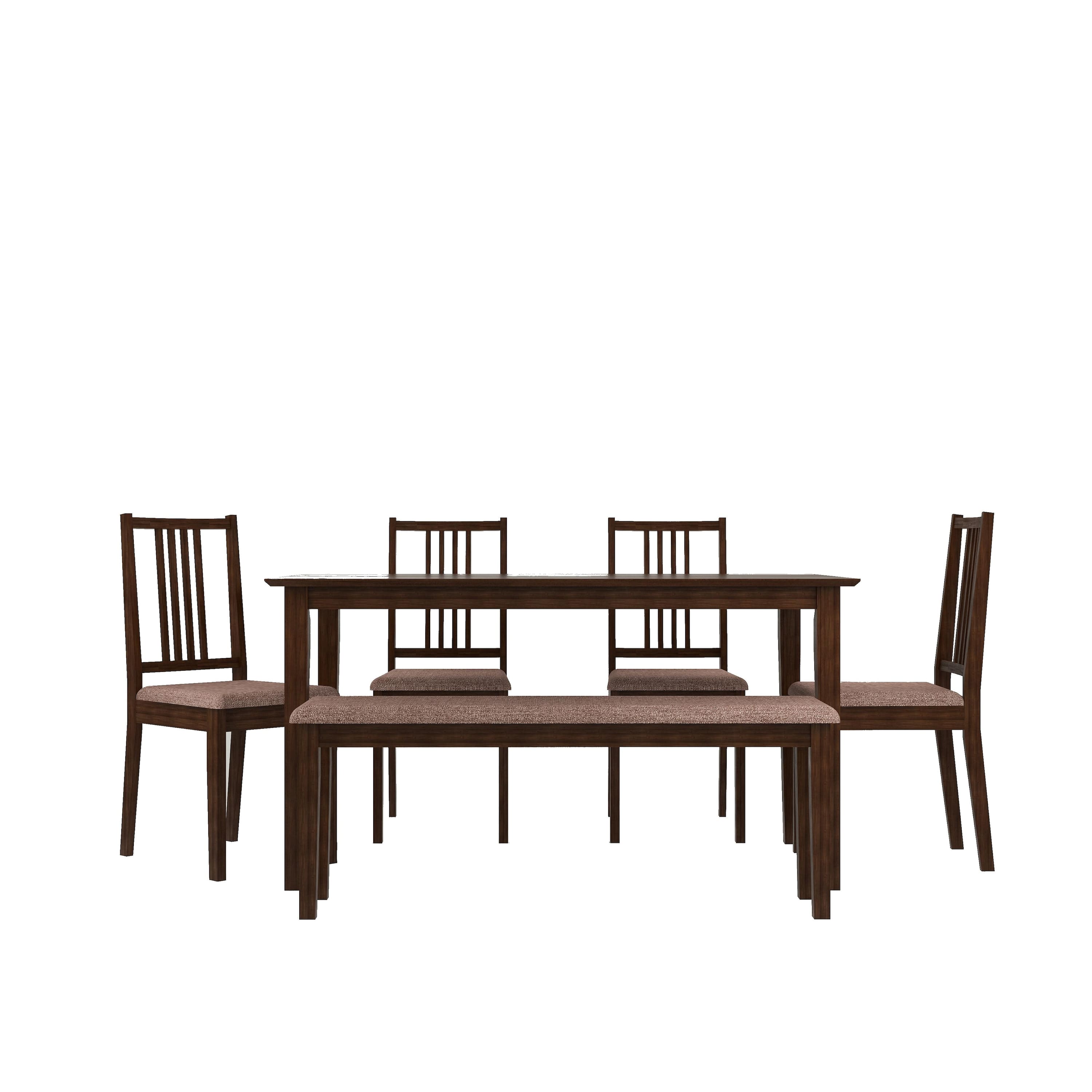 Monterey 6 Seater Dining Set with 1 Bench and 4 Chairs (Rubberwood, Dark Cappuccino Finish)