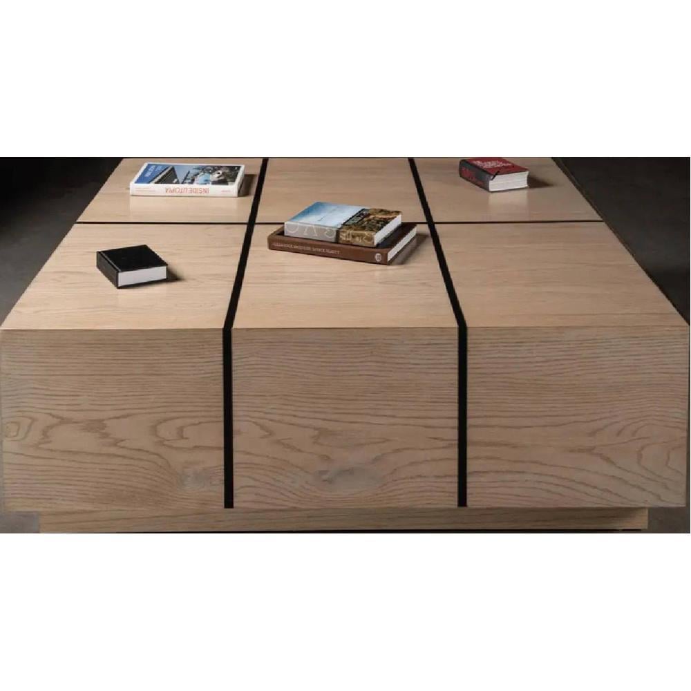Glph Series Coffee Table Duly Polished On Natural Oak Veneer With Grooving In Black