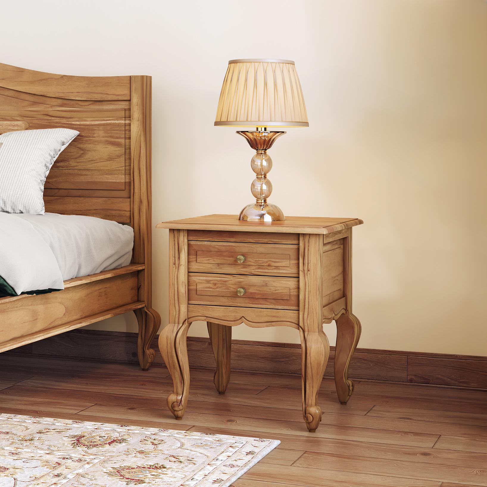 Taahira Solid Wood Bedside Table In Natural Teak Finish
