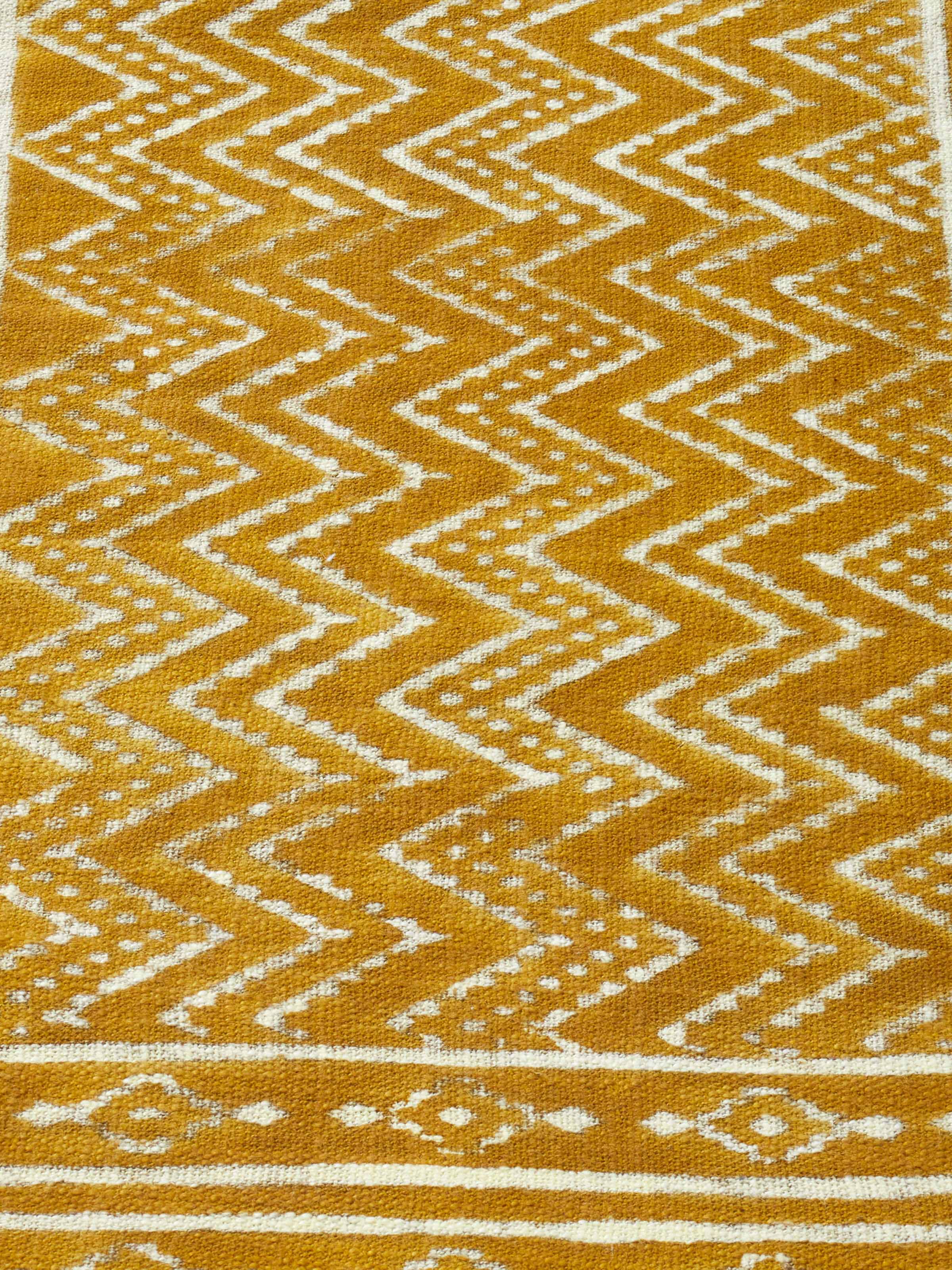 Puspita Ochre Cotton Dabu Hand Block Printed Table Runner 6 Seater