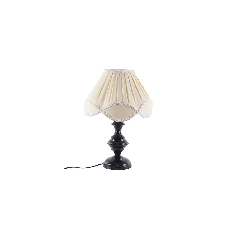 Edithe Off White Fabric Shade Table Lamp with Black Iron Base