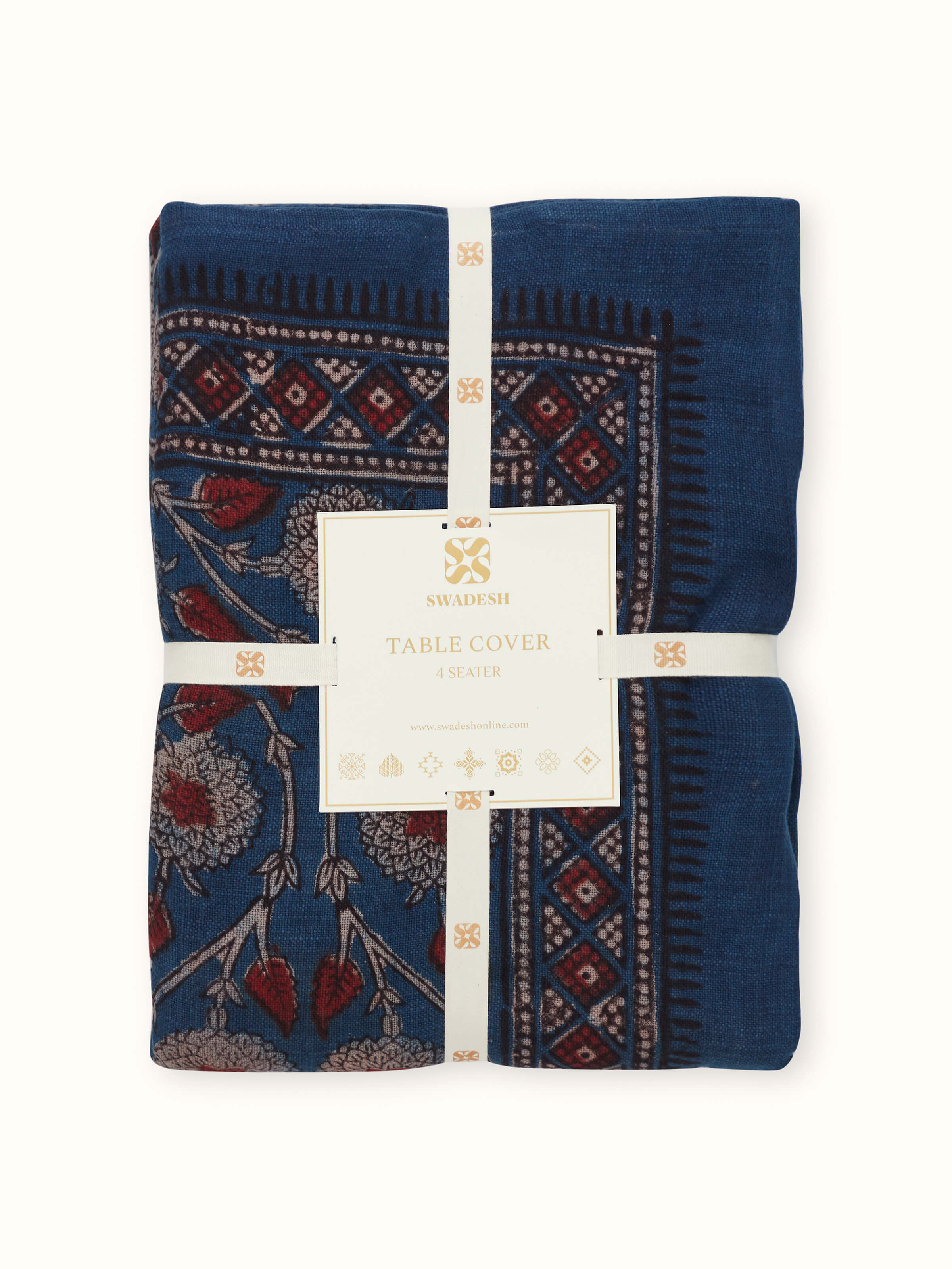Puspita Indigo Cotton Dabu Hand Block Printed Table Cover 4 Seater