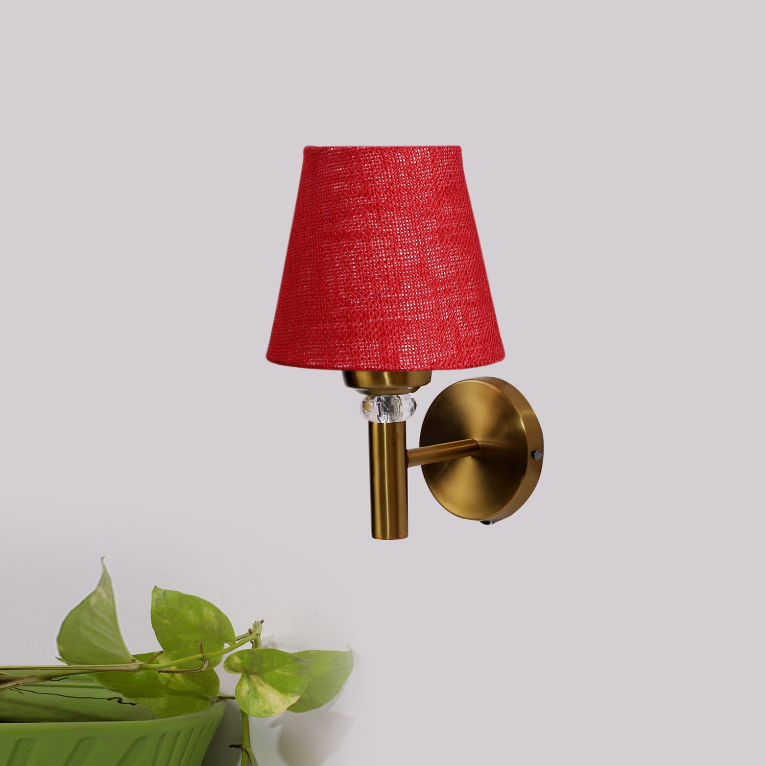 Devansh Metal Electric Wall Light in Gold Colour with Maroon Shade Count of 1 Light - Devansh