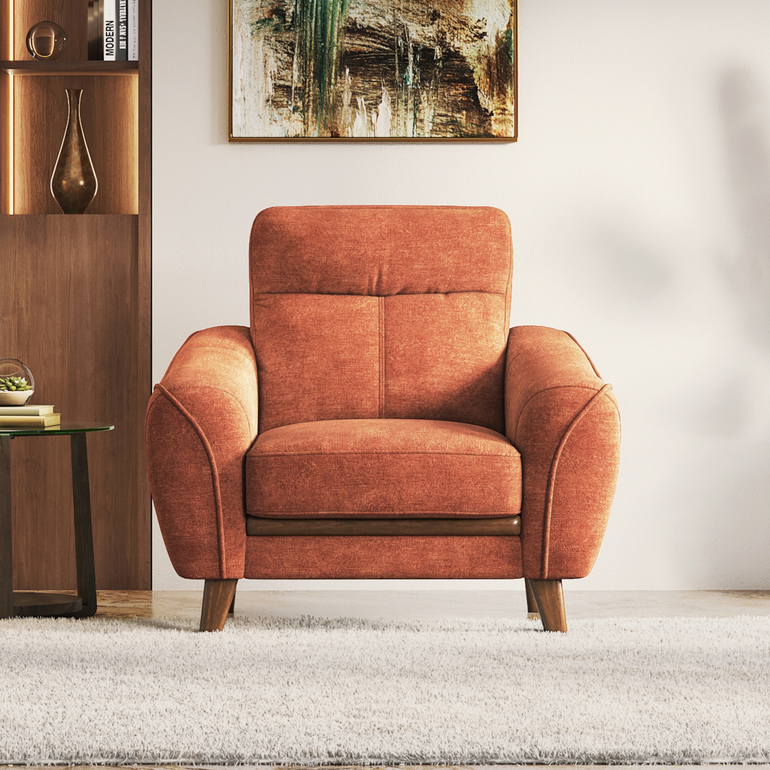 Ronan 1 Seater Fabric Sofa In Rust Colour - Urban Ladder