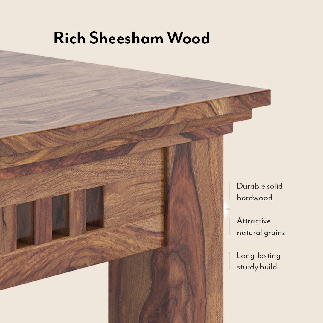 Fidora 6 Seater Dining Table With Martha Dining Chairs Set Of 2 (Colour- Wheat Brown, Finish- Teak)