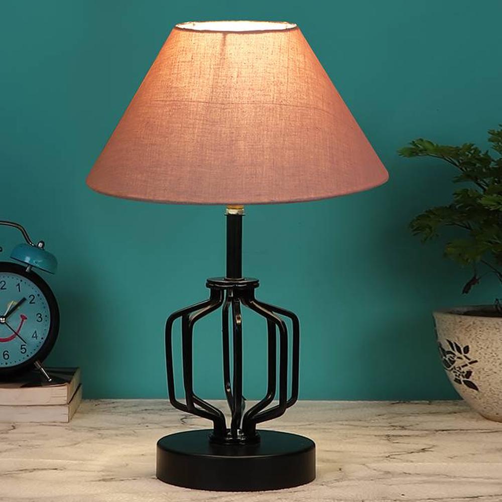 Everlee Grey cotton Table lamp with Iron Base