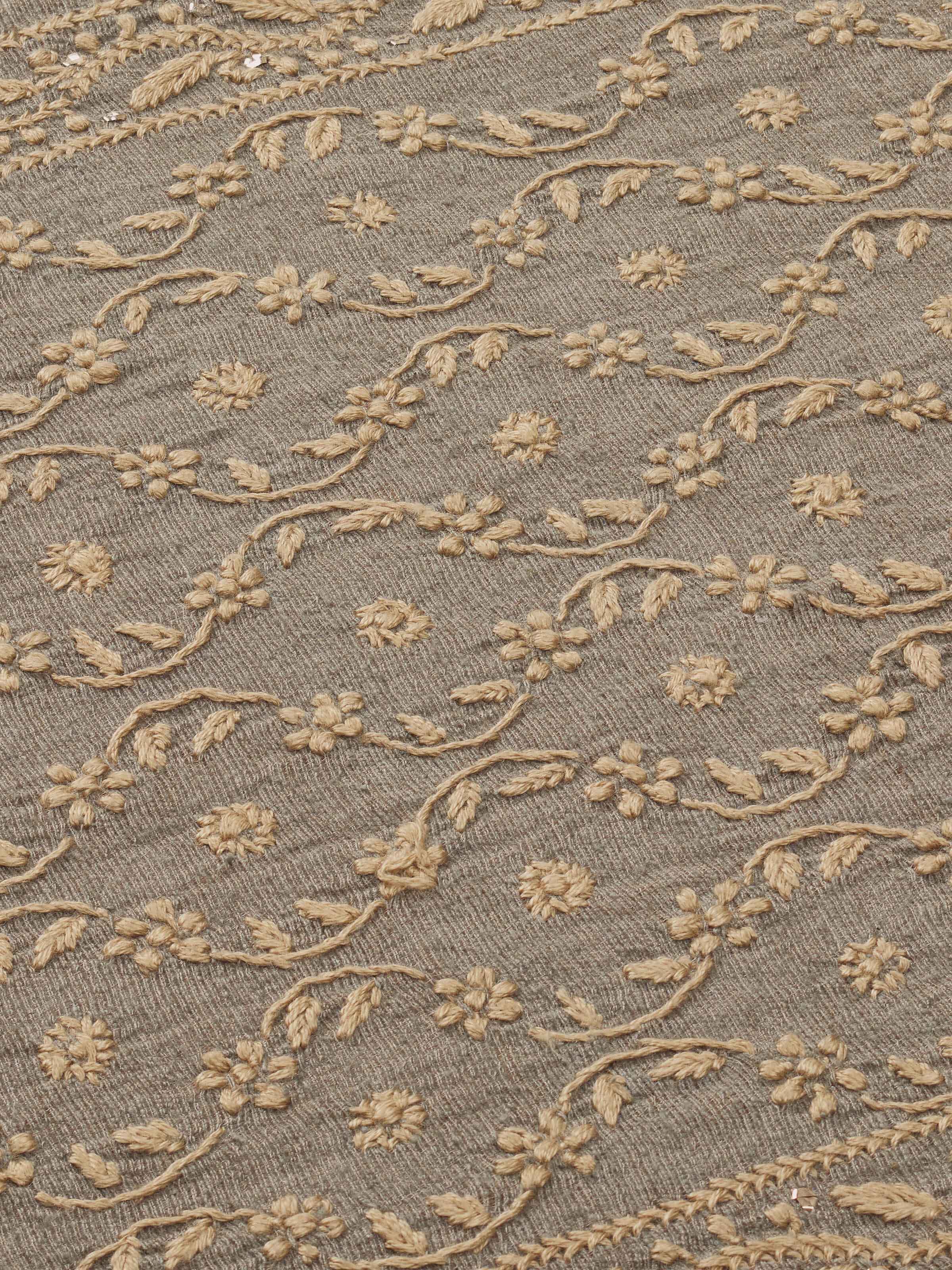 Pragya Grey Ogee Silk Chikankari Hand Embroidered Table Runner