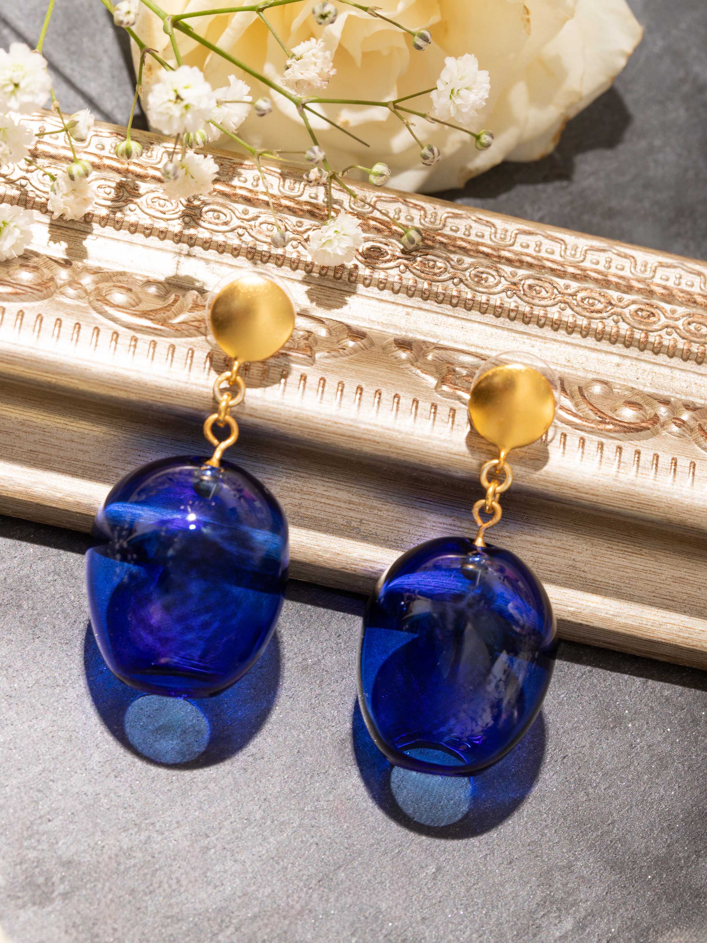 Silver Flame Glass Drop Earrings