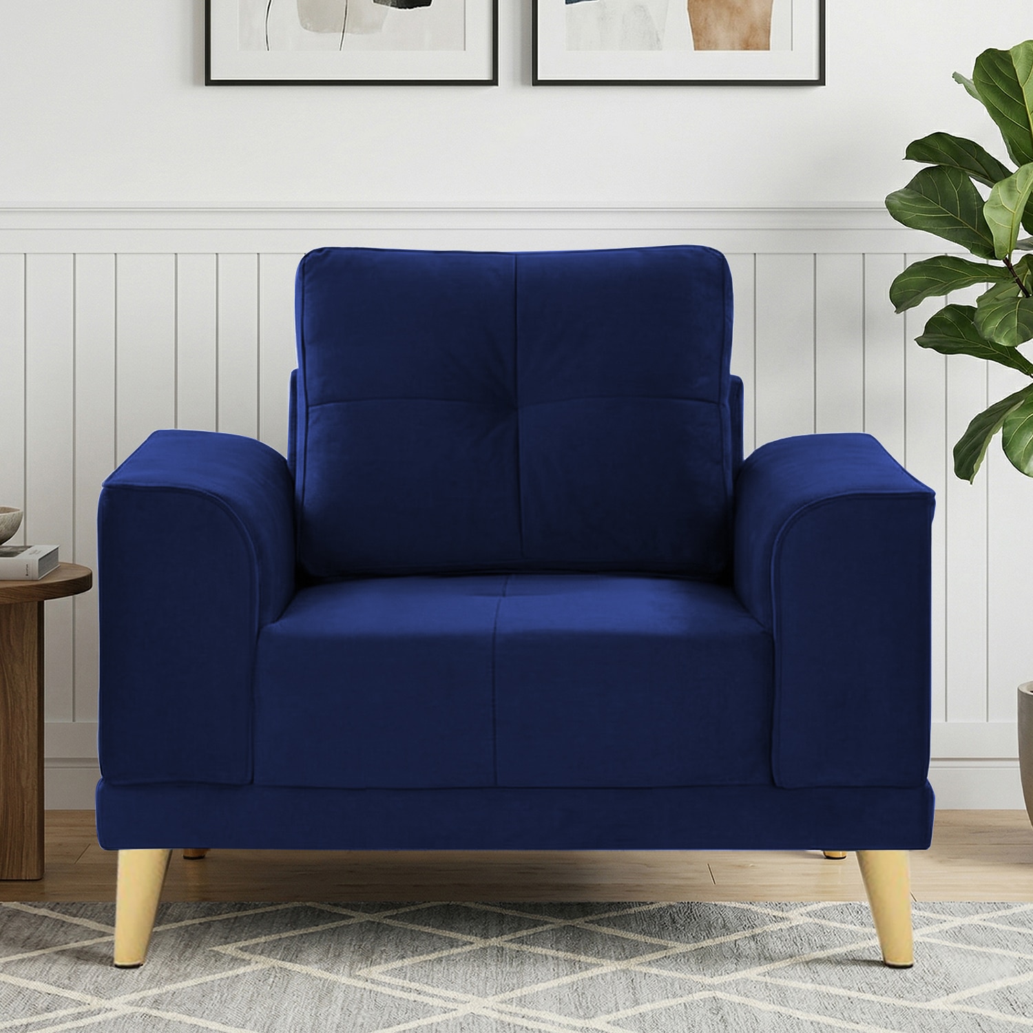 Nency Velvet 1 seater Sofa Navy Blue - Home Lifestylez