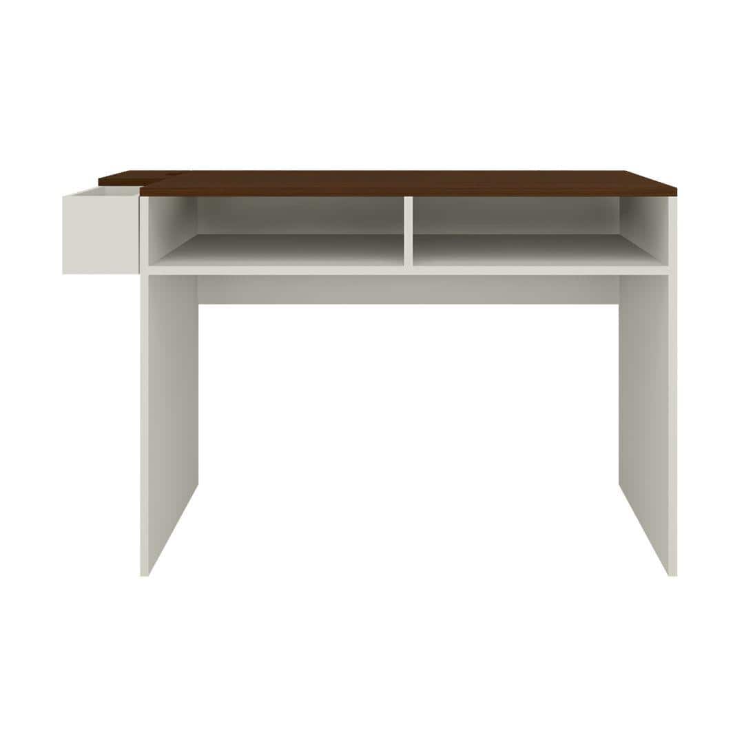 Ariana Study Desk with Shelves and Covered Storage cum Wire Extension Box in Ivory Coffee Walnut Colour