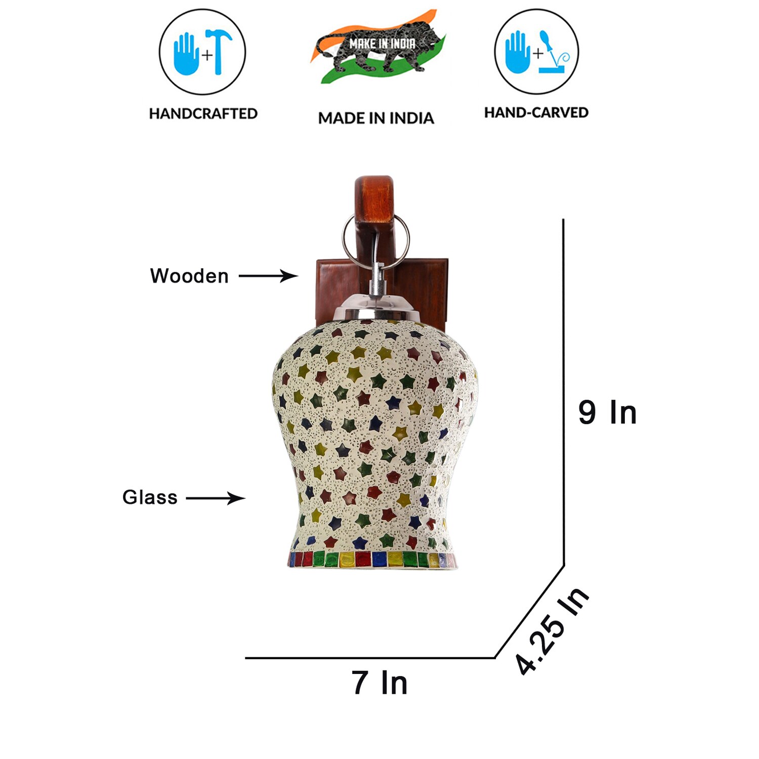 Devansh Solid Wood Electric Wall Light in Brown Colour with Multi Shade Count of 1 Light - Devansh