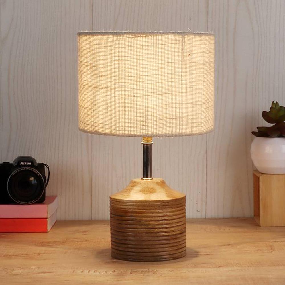 Eliot White Natural Fiber Shade Table Lamp with Natural Wooden Base