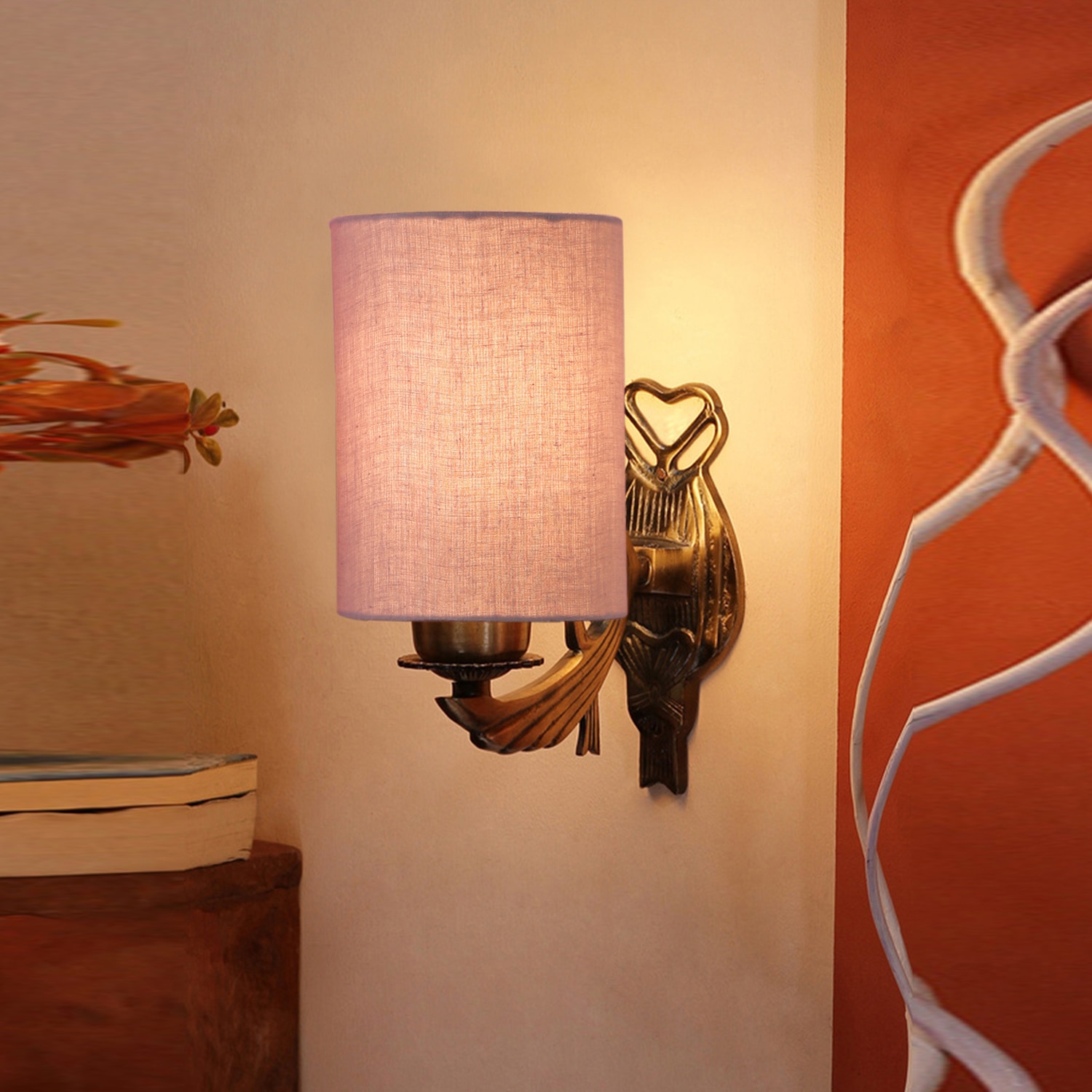 Devansh Metal Electric Wall Light in Antique Gold Colour with Grey Shade Count of 1 Light - Devansh