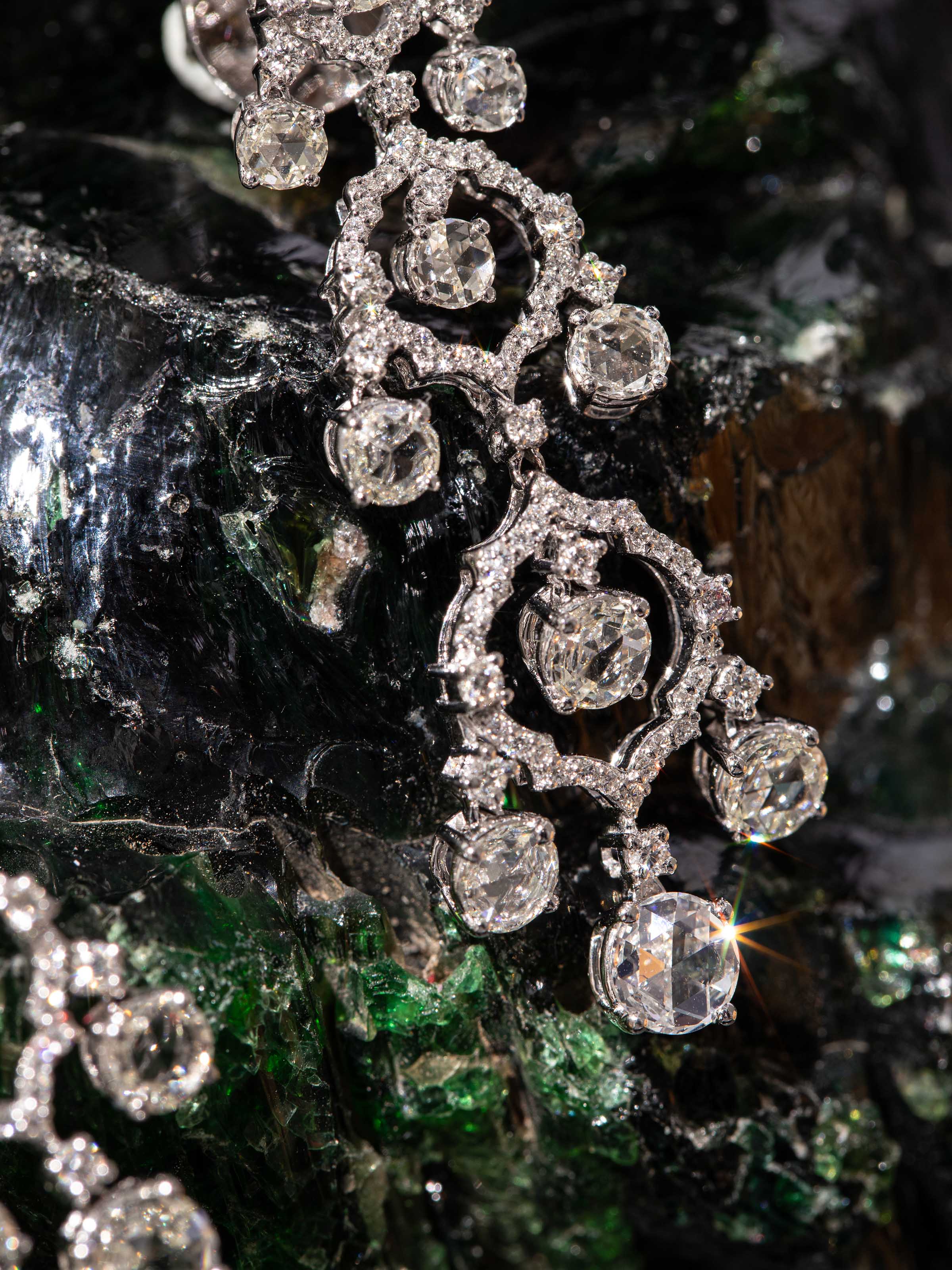 Rose Cut 18 Karat Gold Drop Earrings