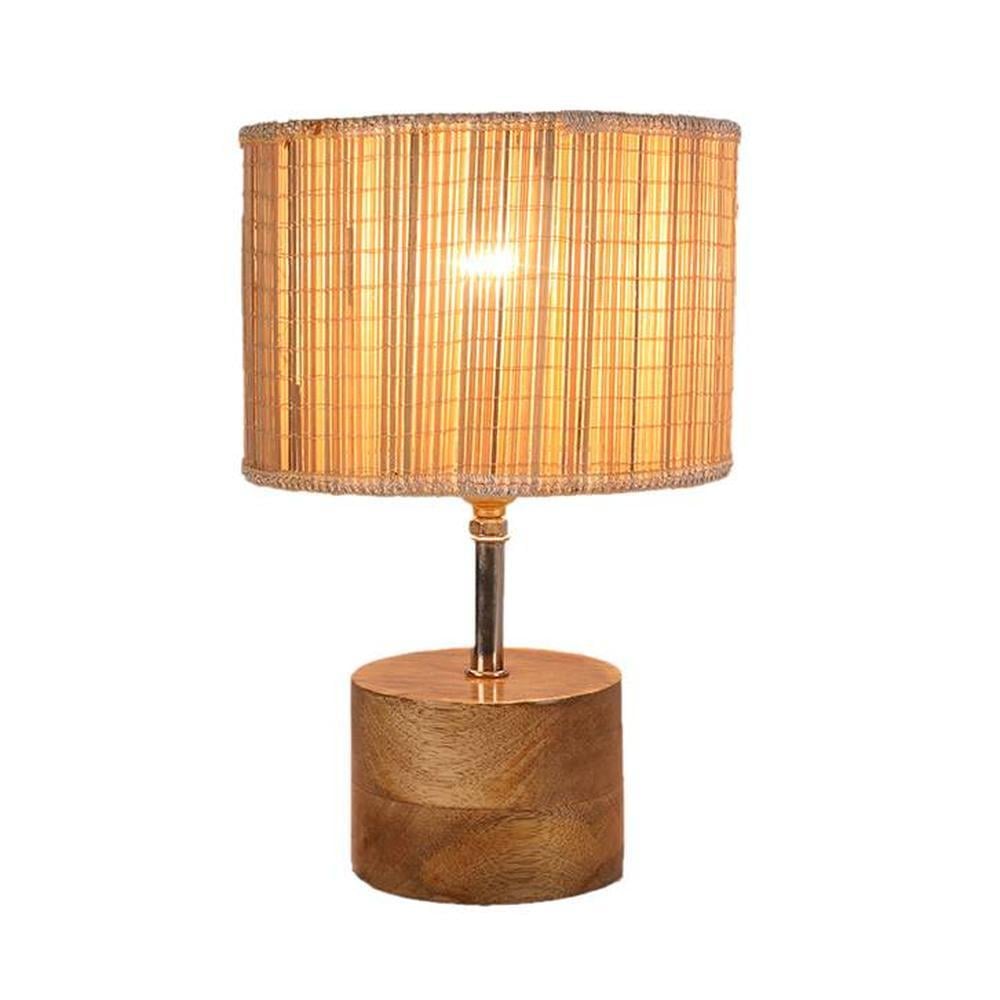 Brant Beige Bamboo Shade Table Lamp with Natural Wooden Base
