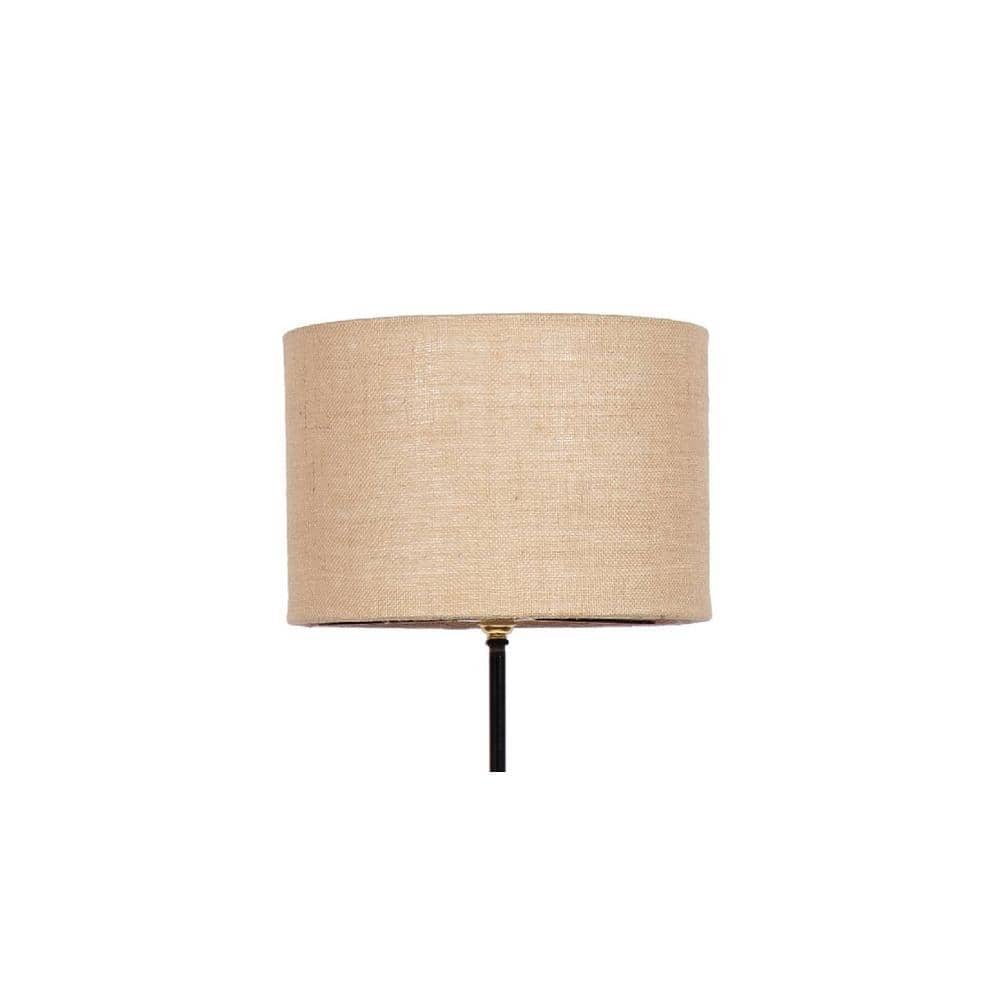 Cairo Beige Natural Fiber Floor Lamp with Black Iron Base