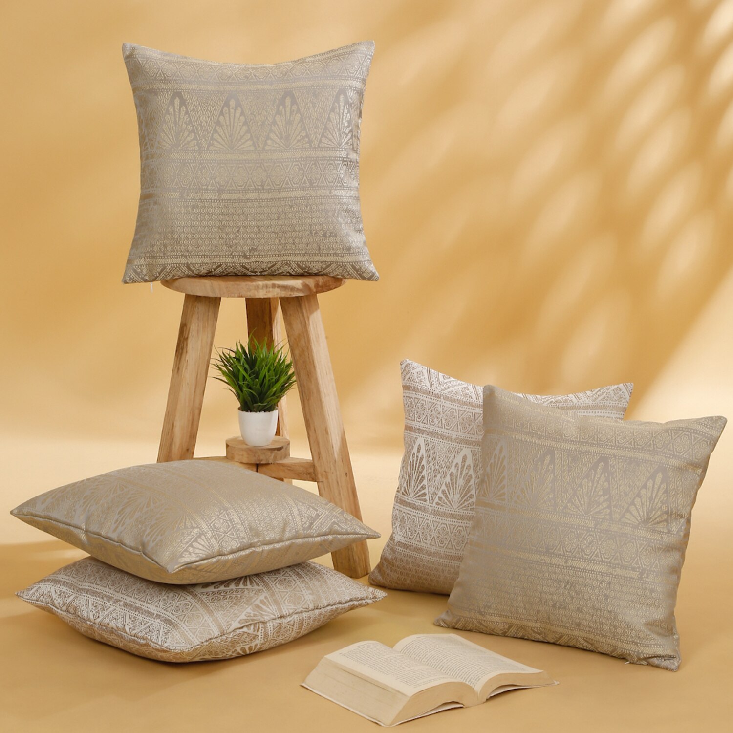 Set Of 5 Jacquard Square Cushion Covers