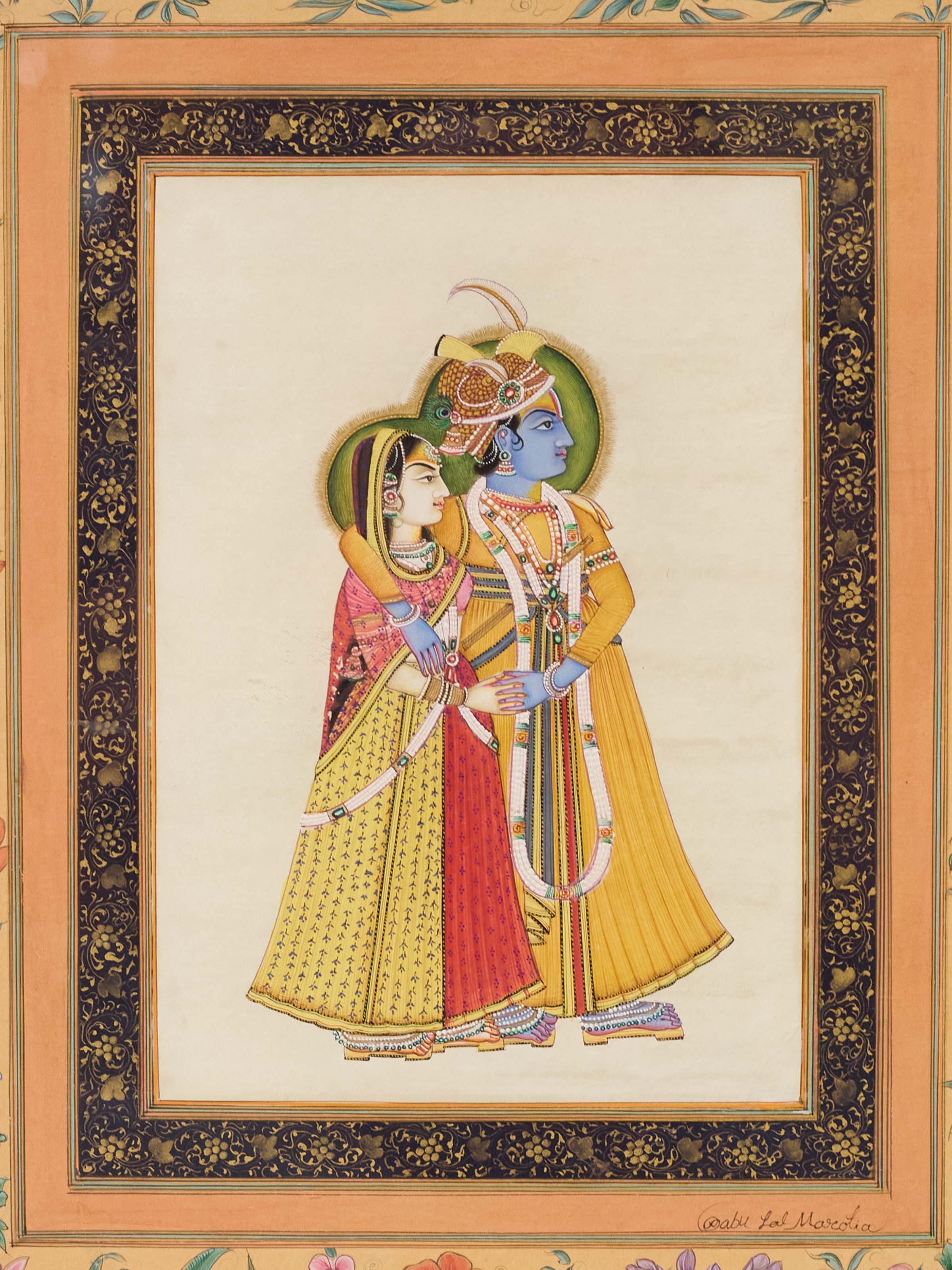 Radha Krishna Floral Miniature Painting