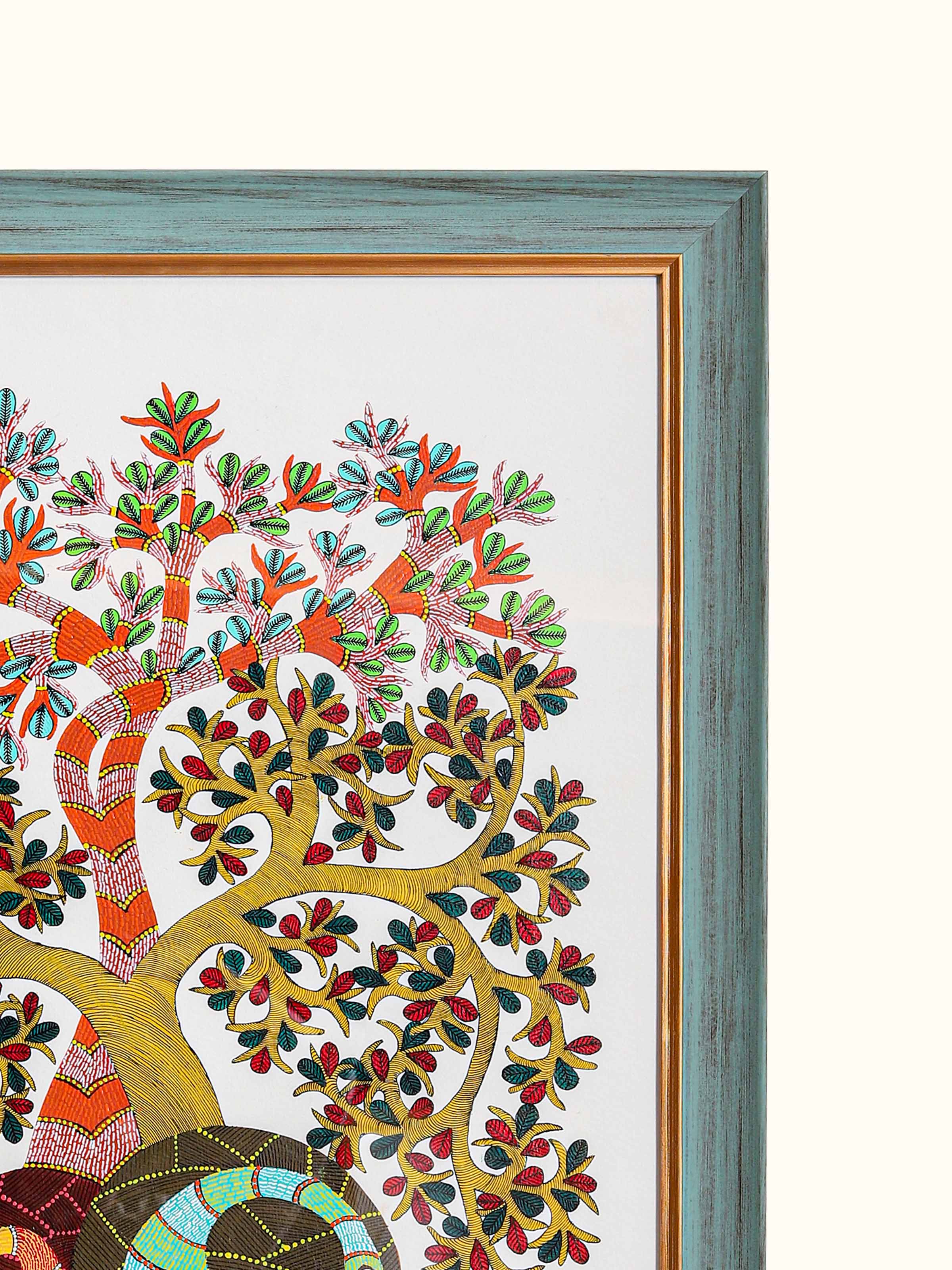 Peafowls Under Tree Gond Painting