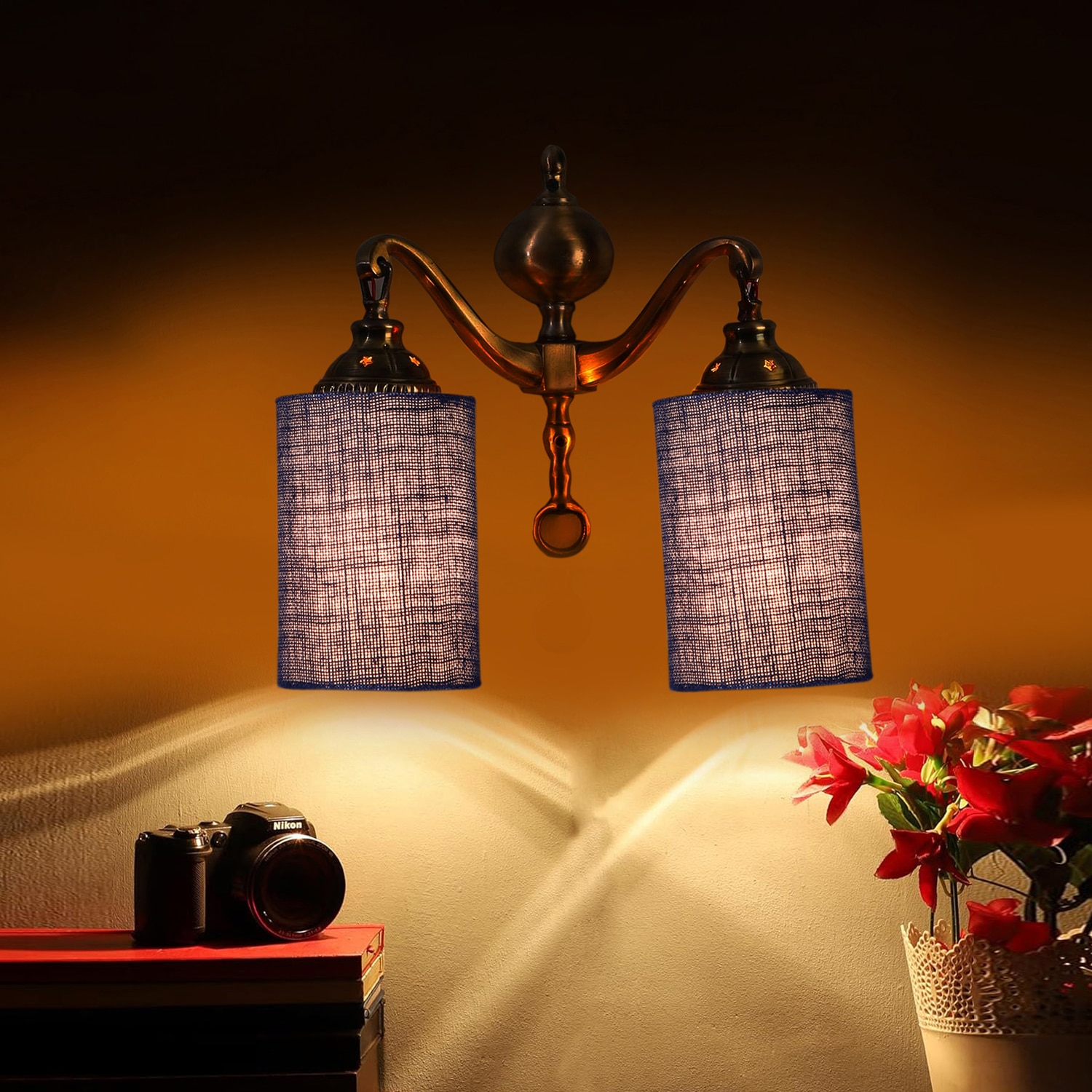 Devansh Metal Electric Wall Light in Blue Colour with Blue Shade Count of 2 Lights - Devansh