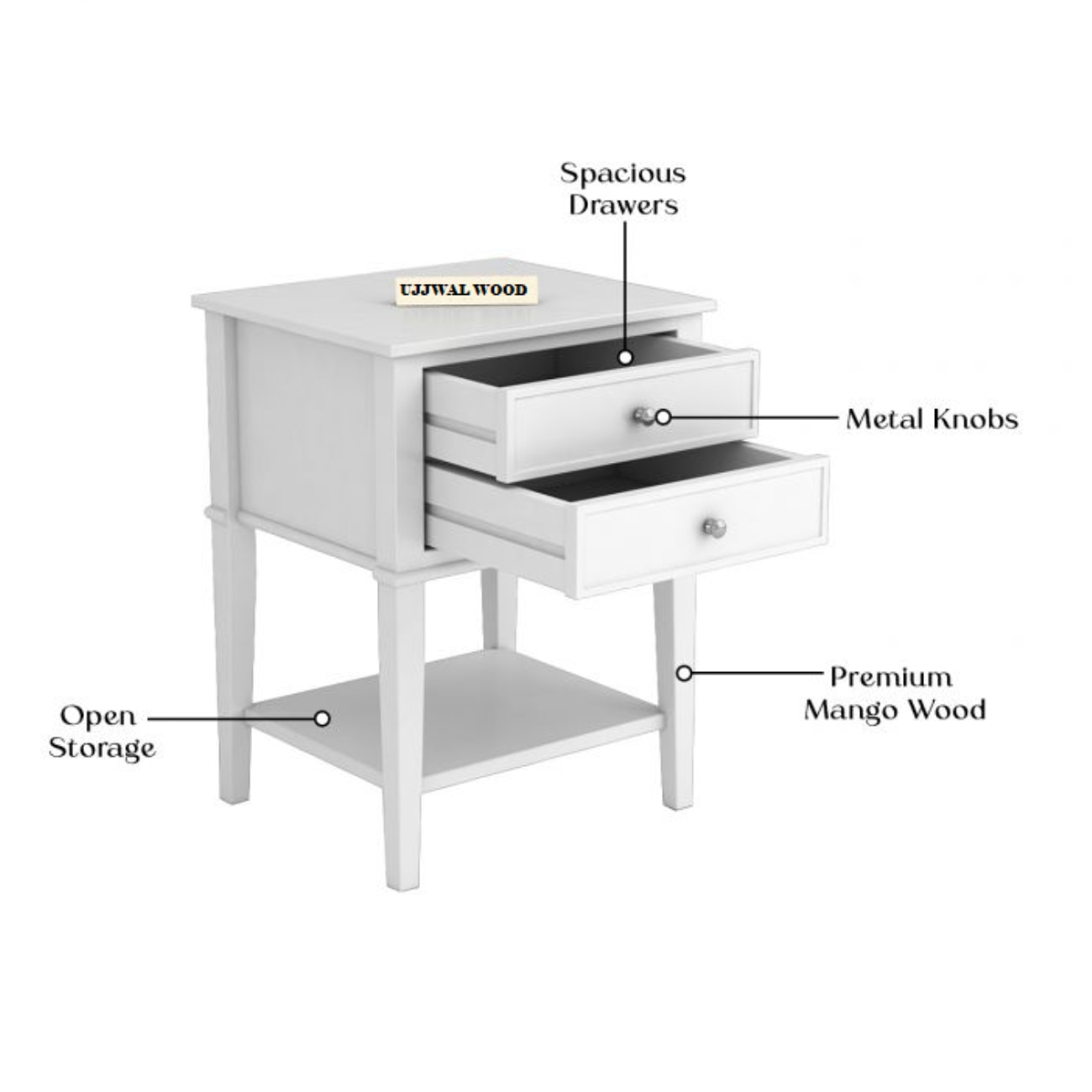 Anton Mango Wood Side and End Table (White Finish)