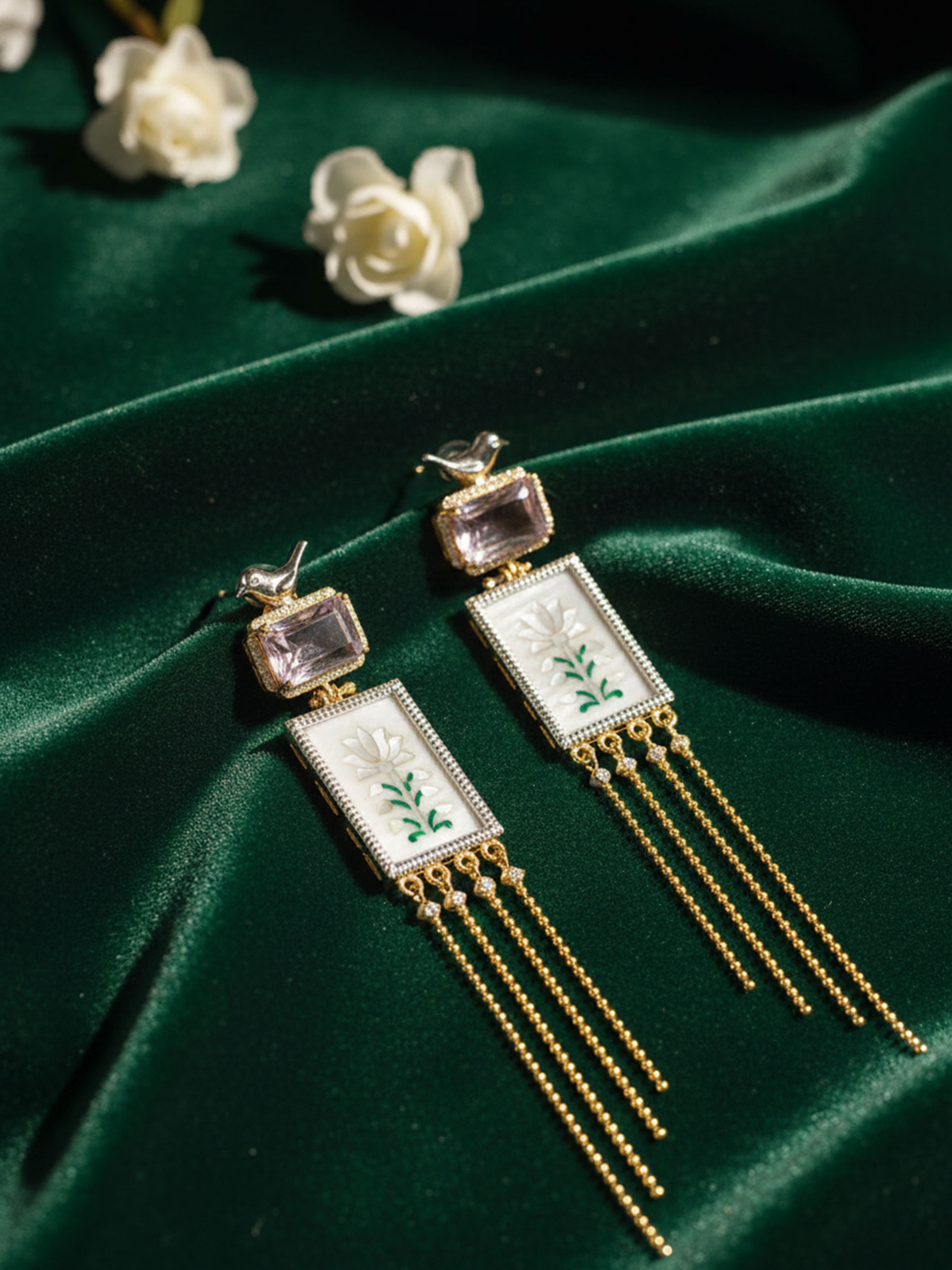 Parchinkari silver drop earrings worn on ears – Swadesh