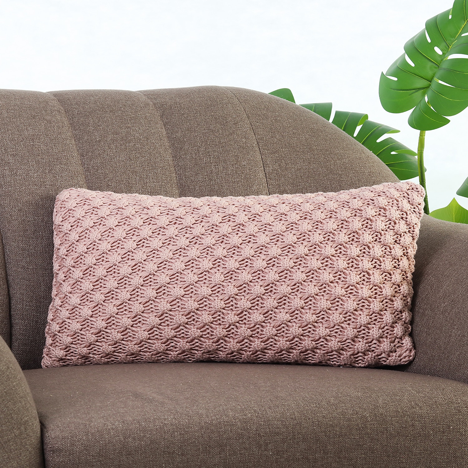 Popcorn Knit Cushion Cover  Cameo Pink 12X20  Inches - Pluchi