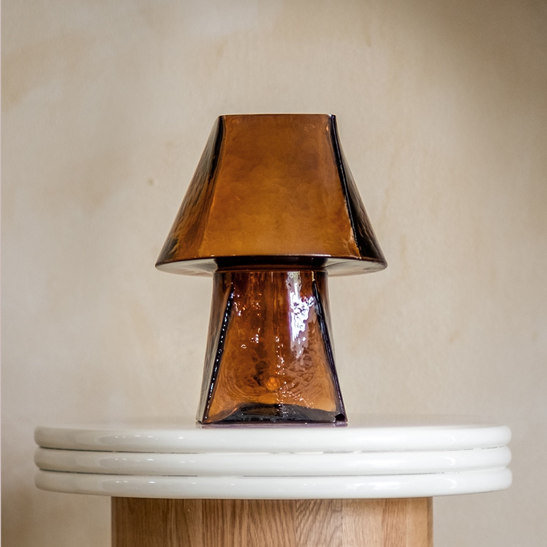 Lueur Smokey Amber Mini Handcrafted Table Lamp - Orange Tree