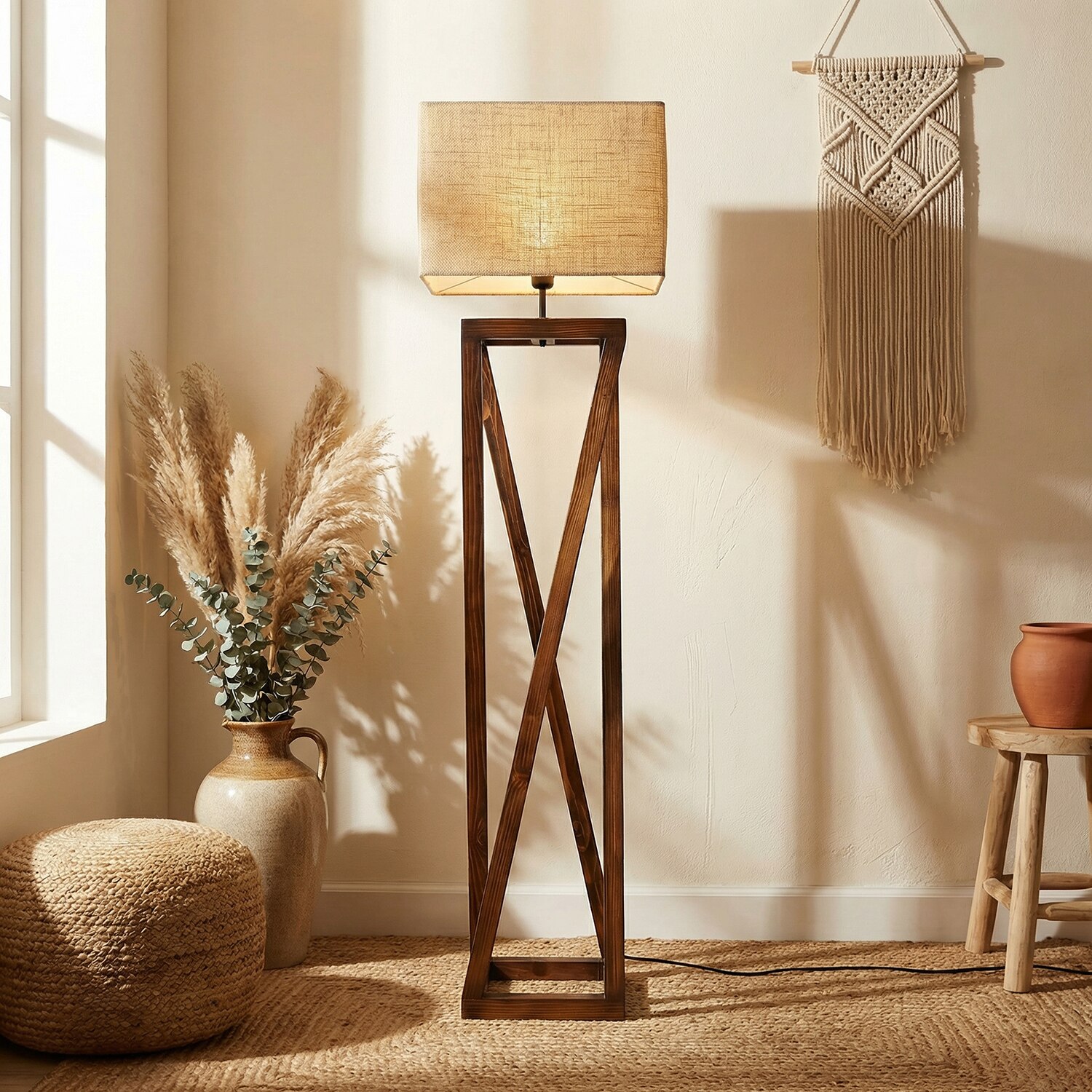 Remy Beige Jute Floor Lamp with Beige Jute Base