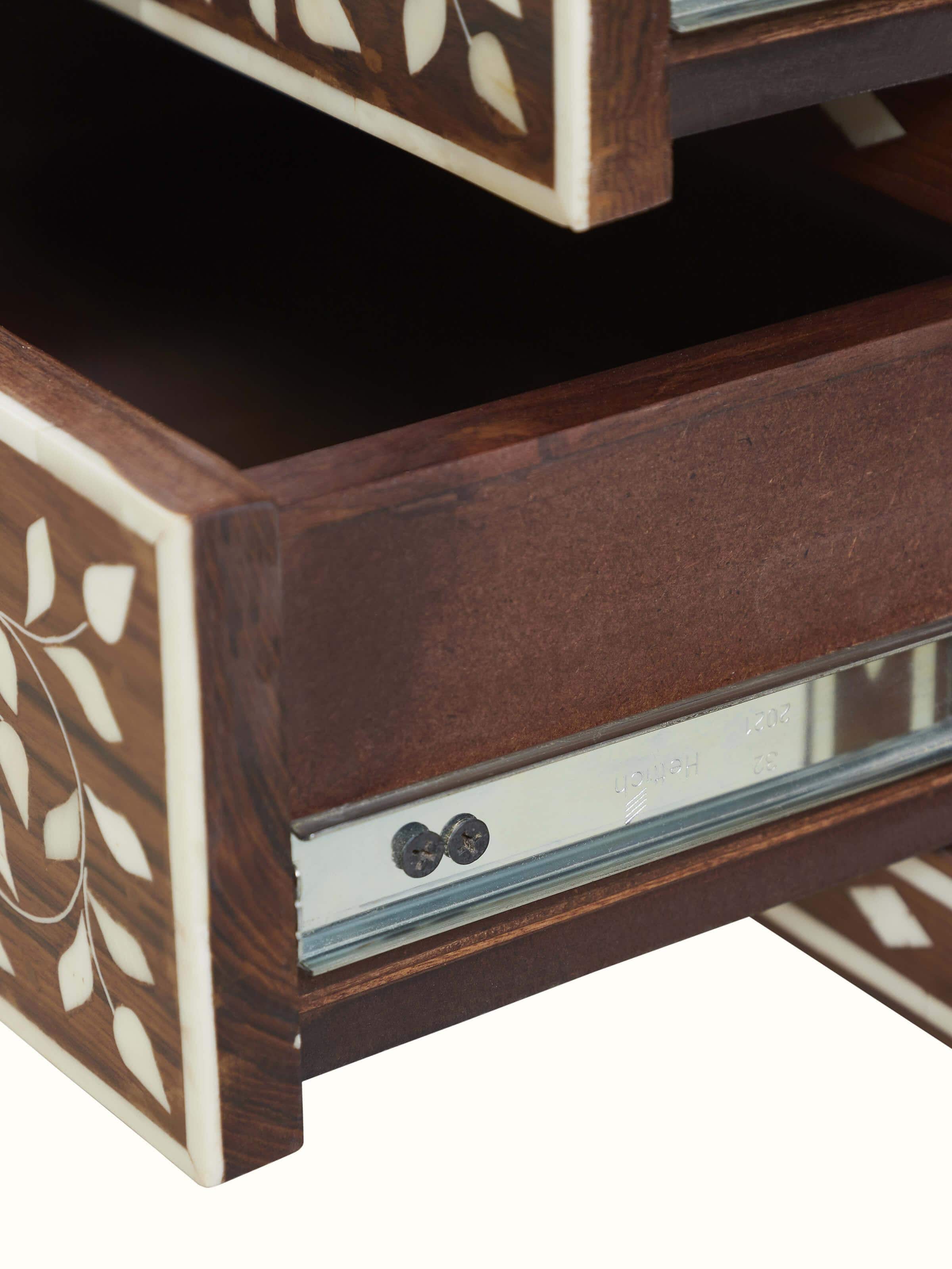 Teak Wood Inlay Bedside Table