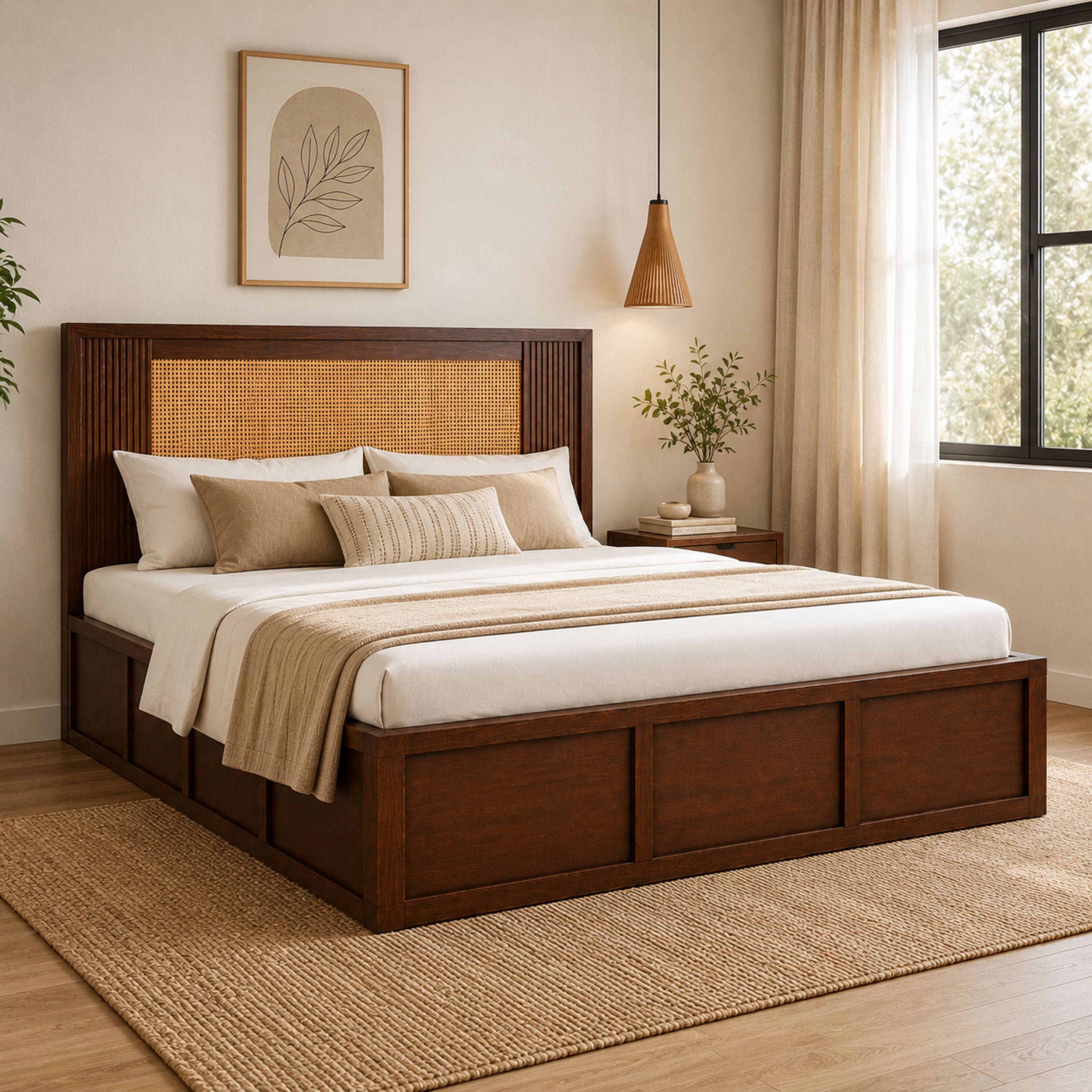 Aaranya Solid Wood Compact King Bed Hydraulic Storage Provincial Teak Finish Mattress 72 x 72 Inches