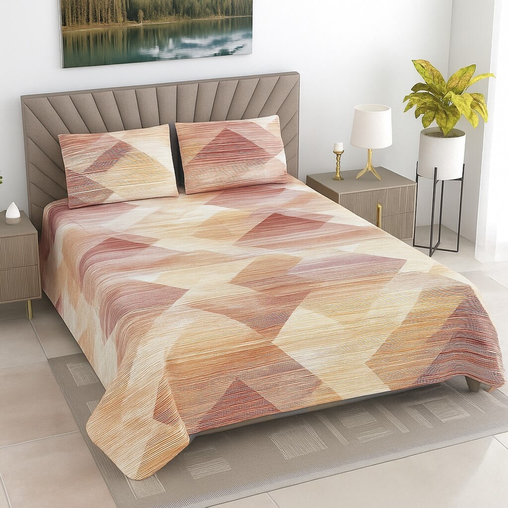 Aira Multicolor Geometric 400 TC Cotton Flat Super King Size Bedsheet with 2 Pillow Covers – Threads - Threads