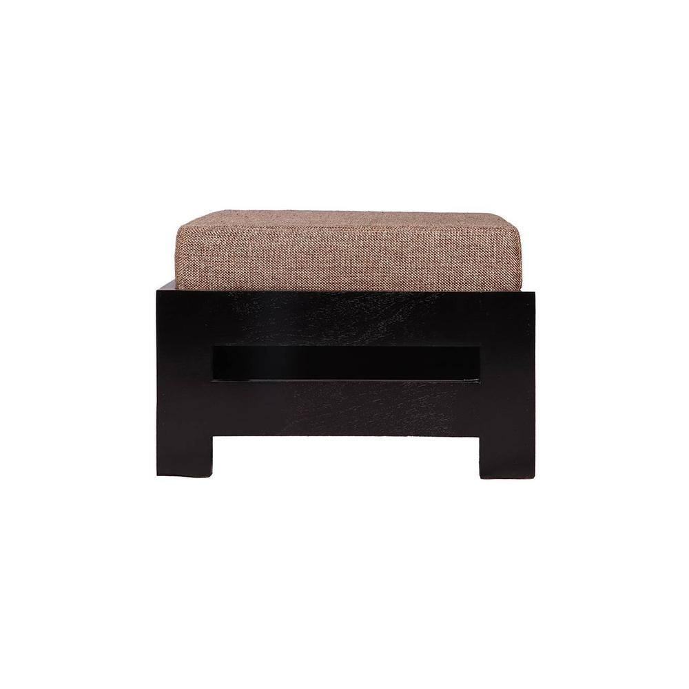 Kumkum Sheesham Wood Foot Stool in Dark Walnut Finish with Jute Beige Cushion