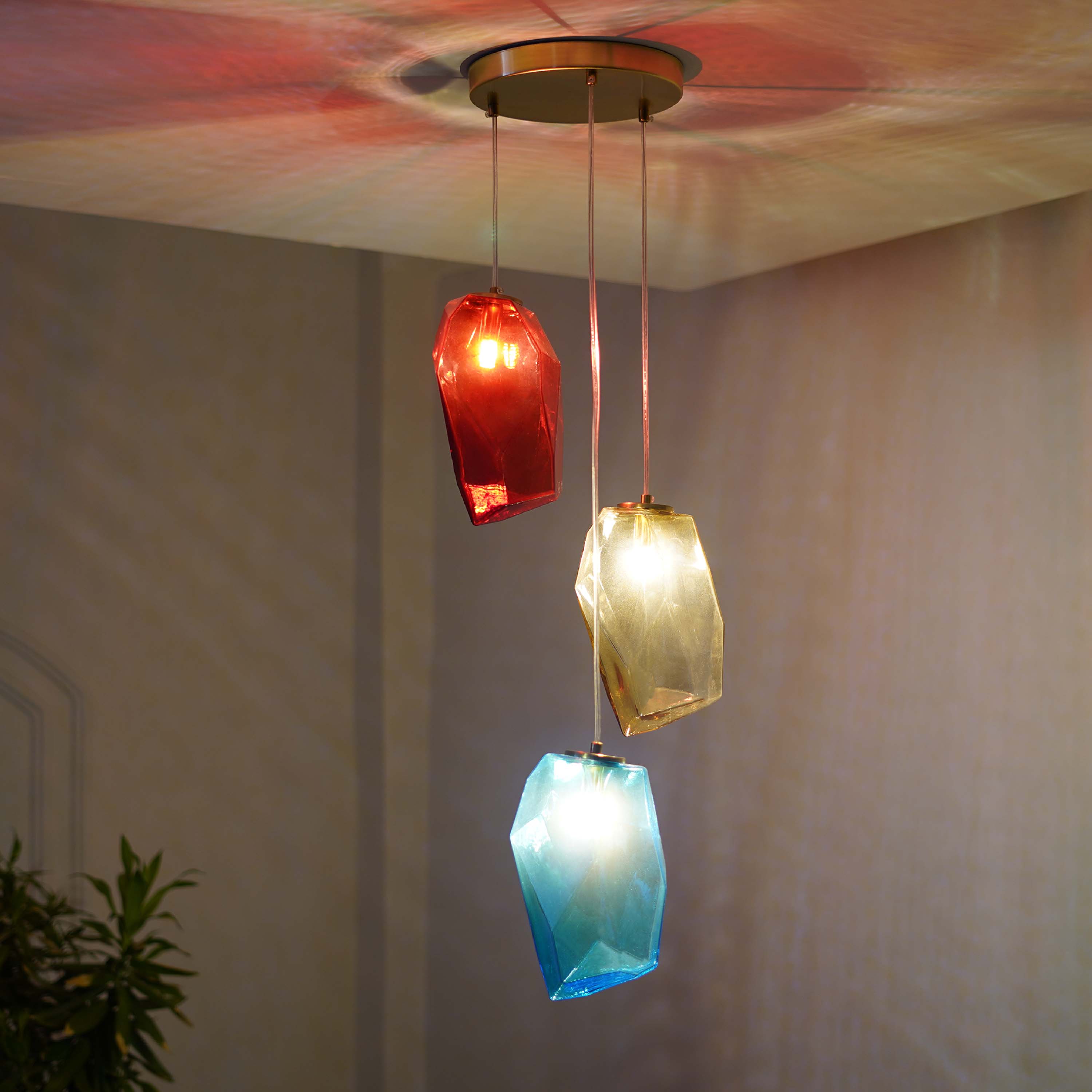 Vogue Hartwell 3 Light Multi Color Glass Pendant Light